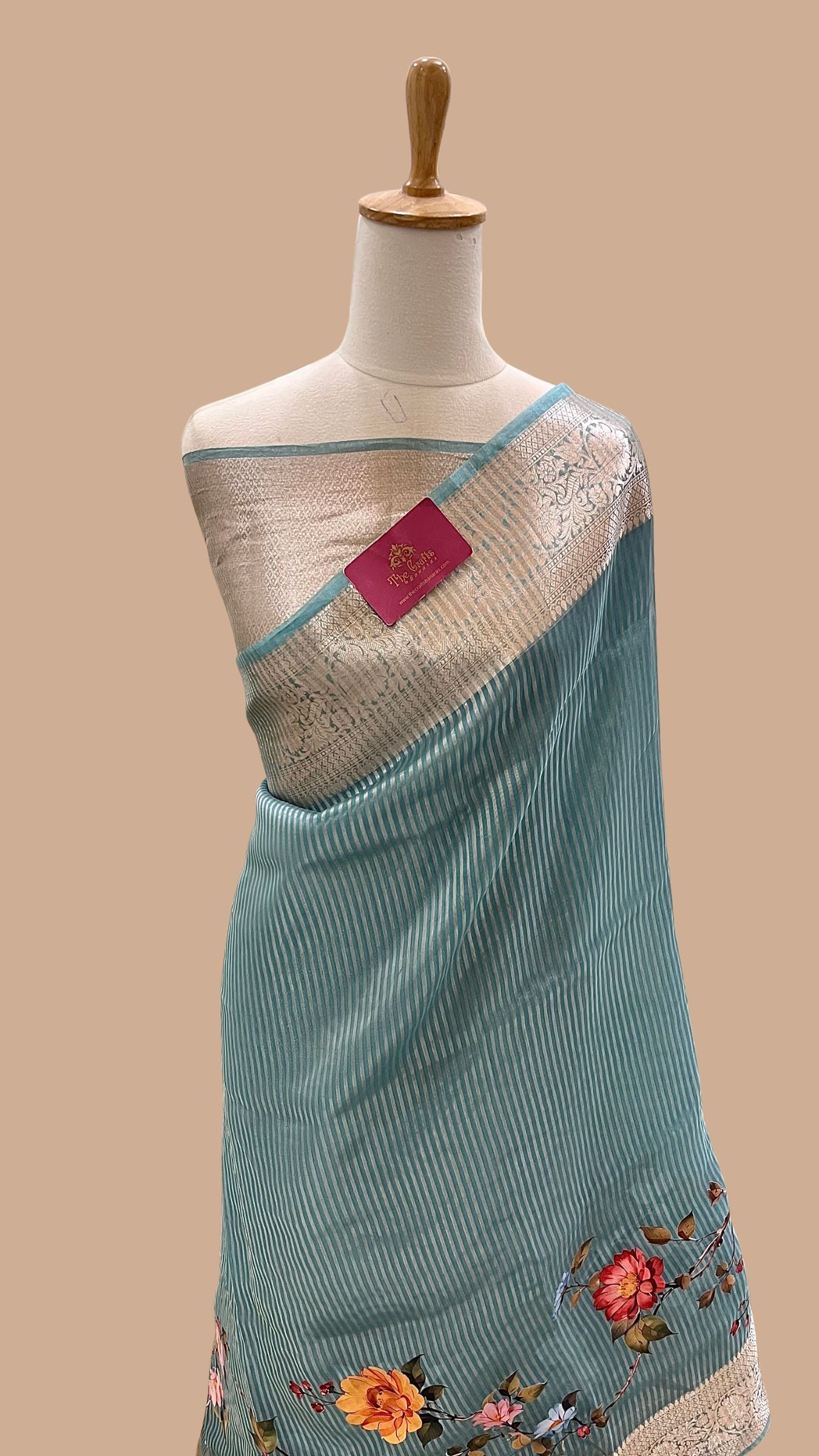 Pure Kora  Tissue Silk Banarasi Saree - with Digital Print
