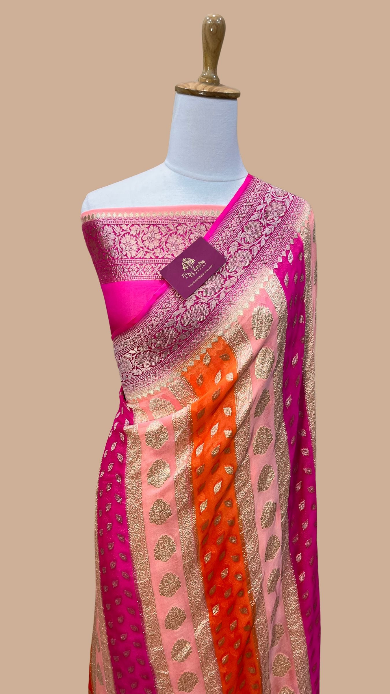 Khaddi Georgette Handloom Banarasi Saree - Water Zari