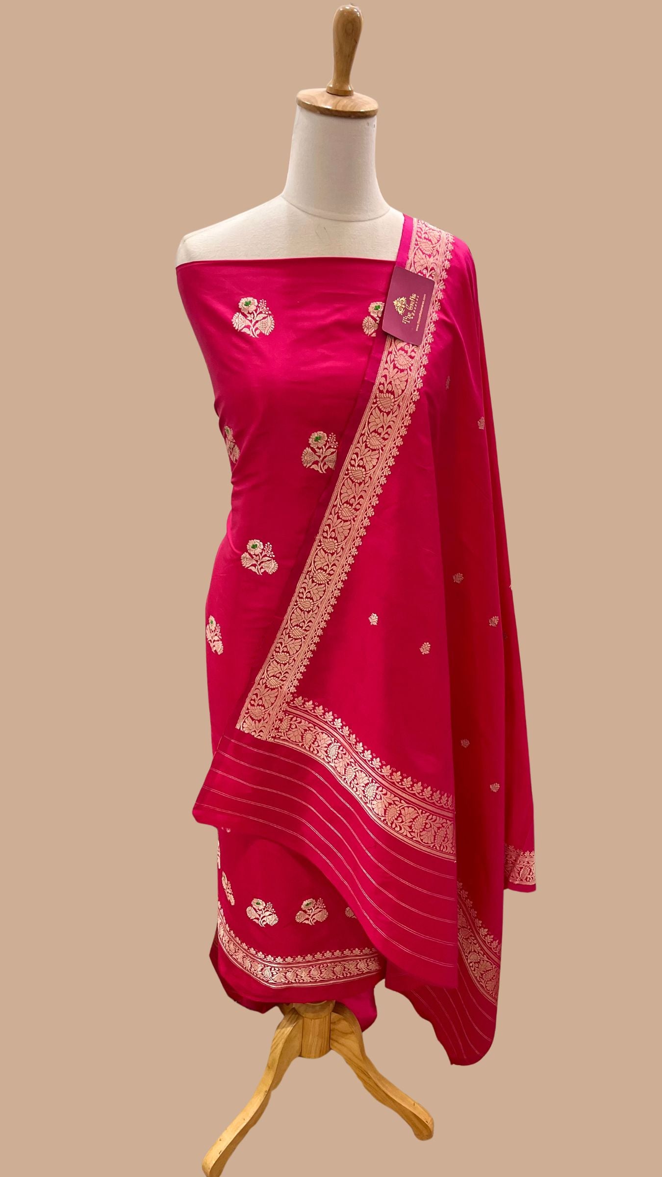 Pure Katan Silk Handloom Banarasi Dress Material - with kadhua motis
