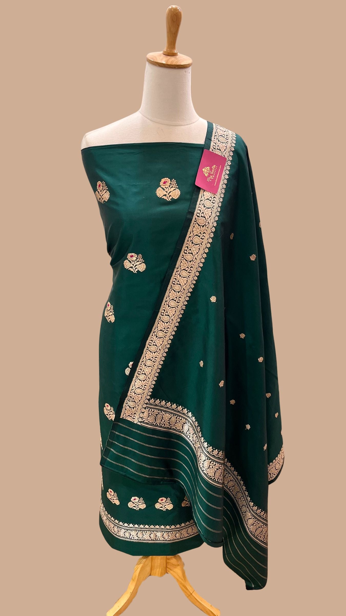 Pure Katan Silk Handloom Banarasi Dress Material - with kadhua motis