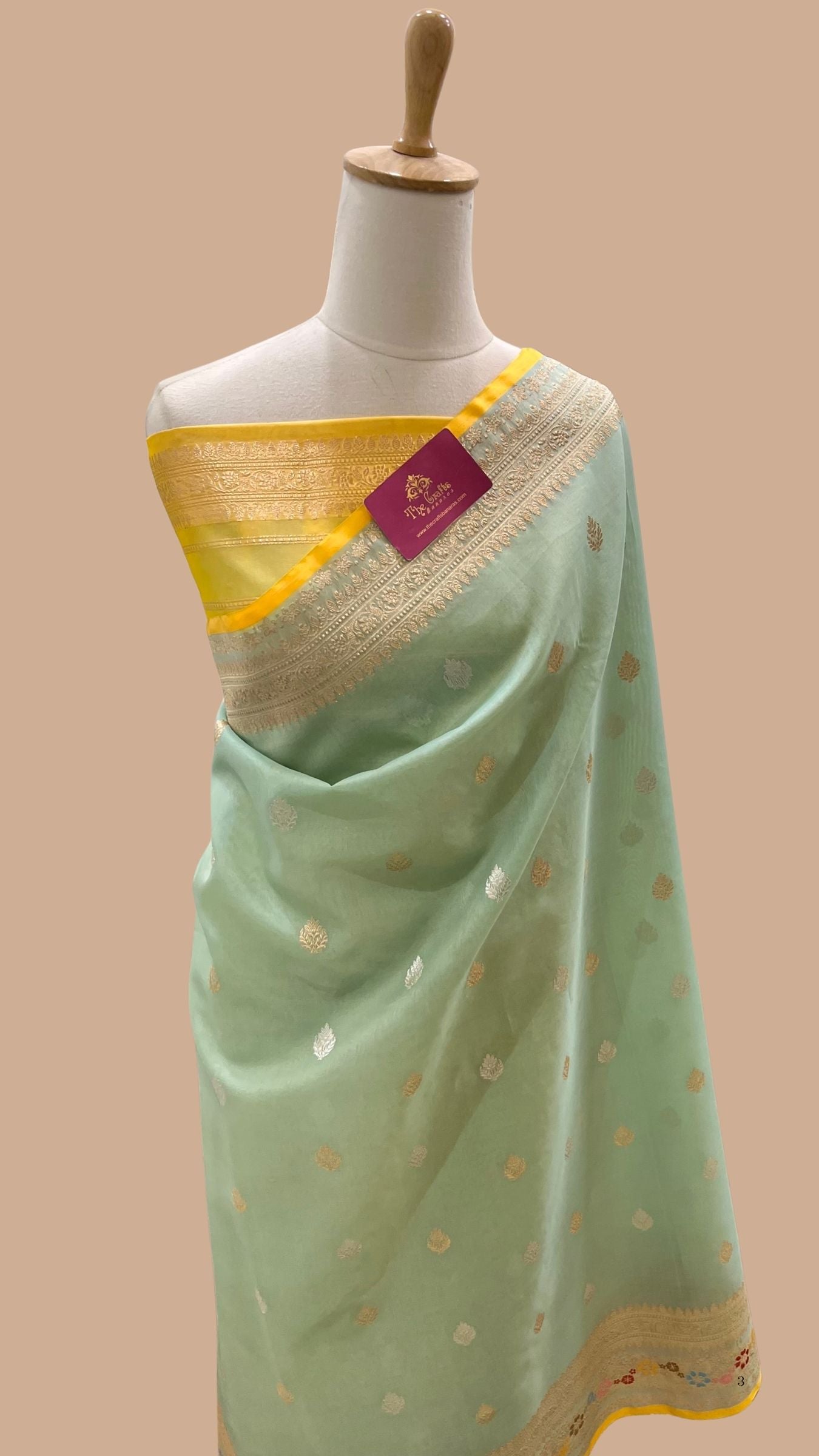 Pure Kora Silk Handloom Banarasi Saree - Kadhua Sona Rupa Bootis with Meenakari Border
