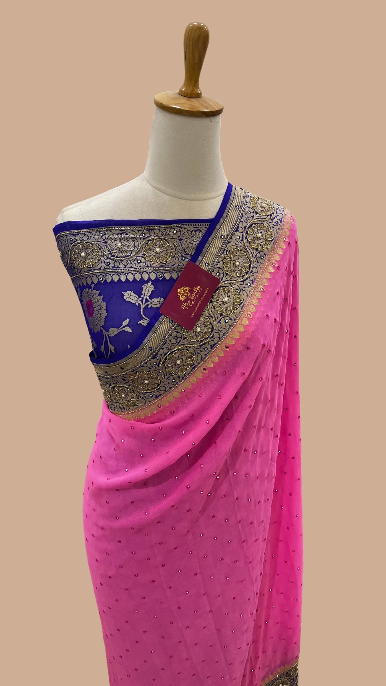 Khaddi Georgette Banarasi Saree - with Zardozi Cut Dana and Mirror Work