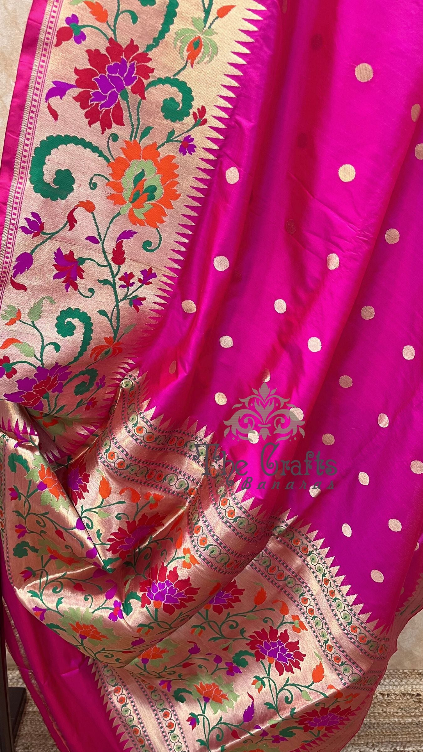 Pure Katan Silk Handloom Banarasi Saree - with paithani meenakari border