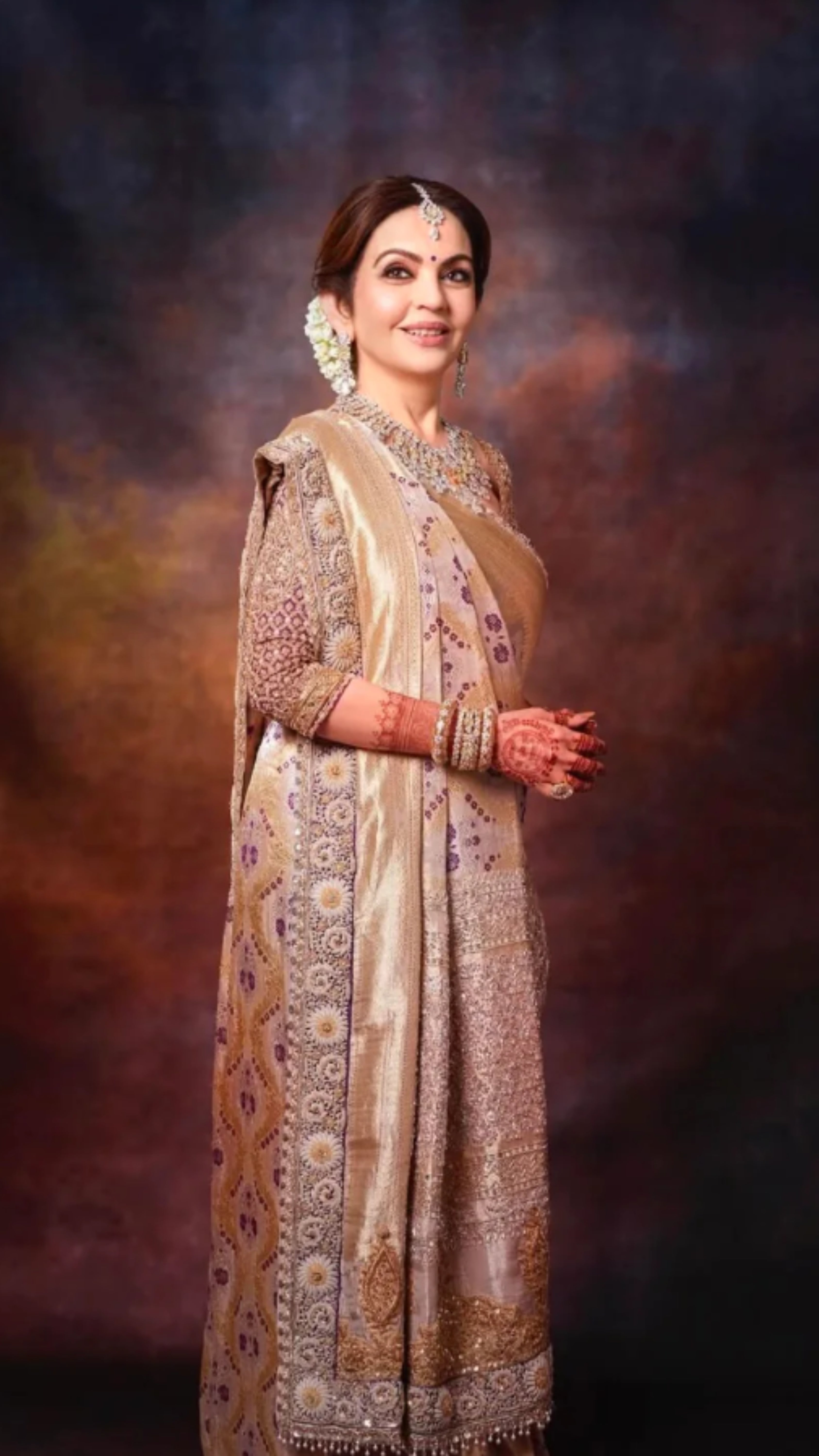 Nita Ambani in Pure Katan Silk Handloom Banarasi Saree - Jaal with Meenakari