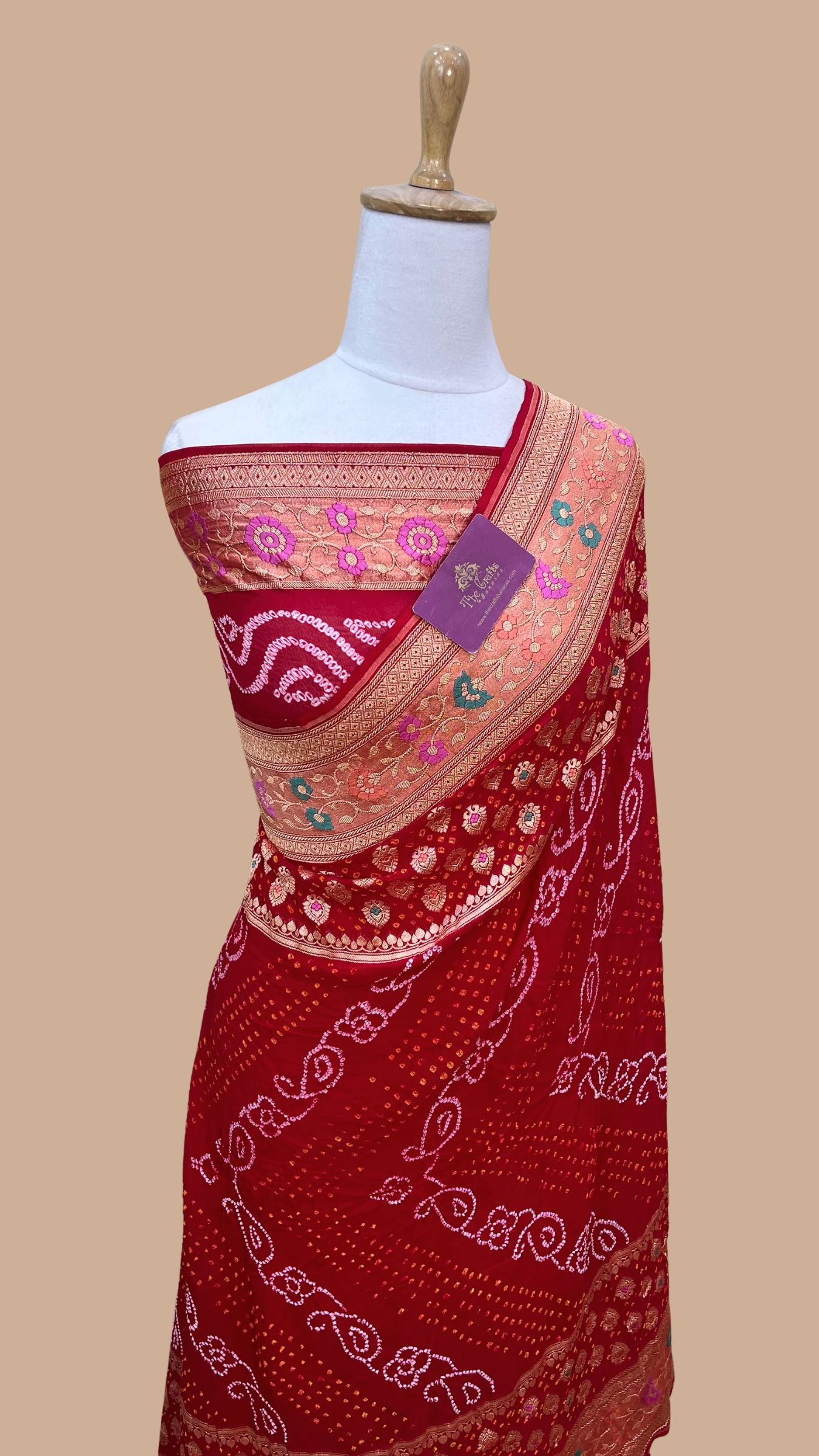 Pure Georgette Banarasi Handloom Bandhej Saree