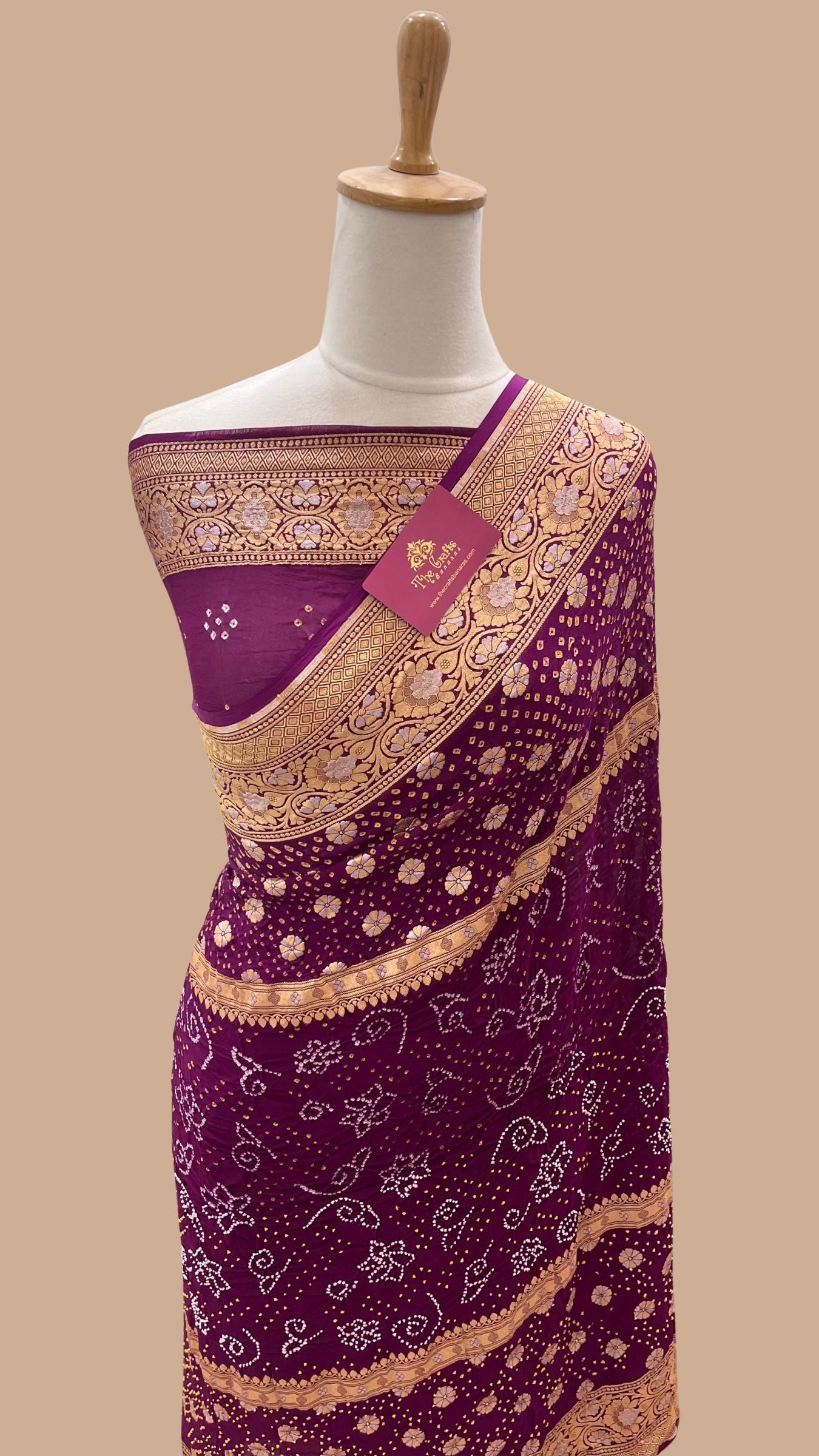 Pure Georgette Banarasi Handloom Bandhej Saree - All over Sona rupa Jaal work