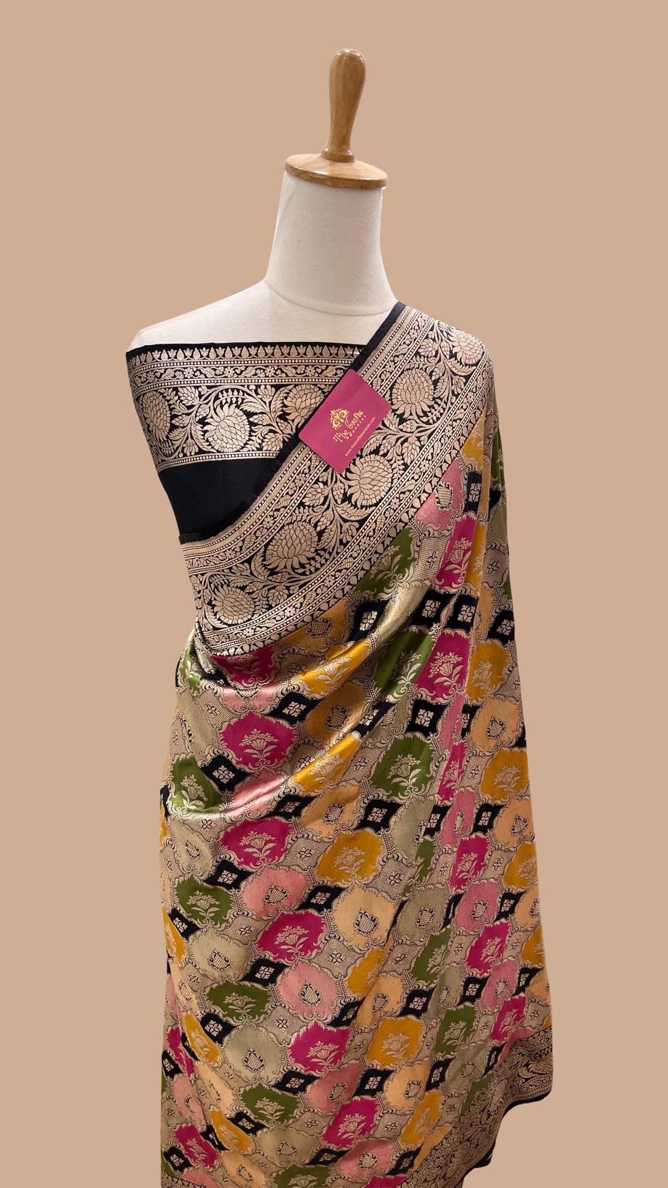 Rangkat Pure Katan Silk Handloom Banarasi Saree - Jaal with meenakari
