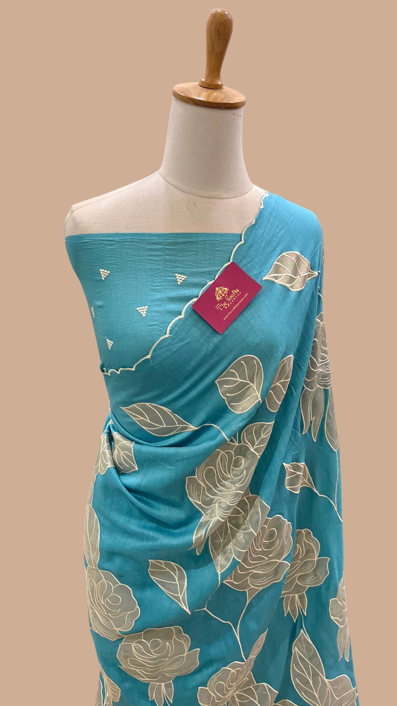 Pure Munga Silk Saree - Rose Appliqué Work