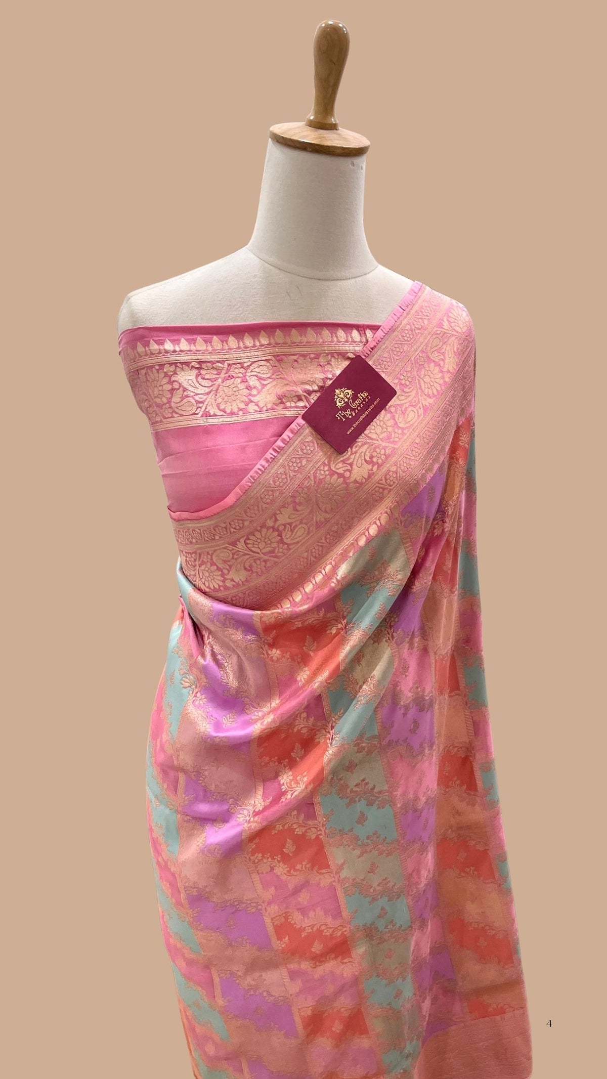 Rangkat Pure Katan Silk Handloom Banarasi Saree - Jaal work with meenakari