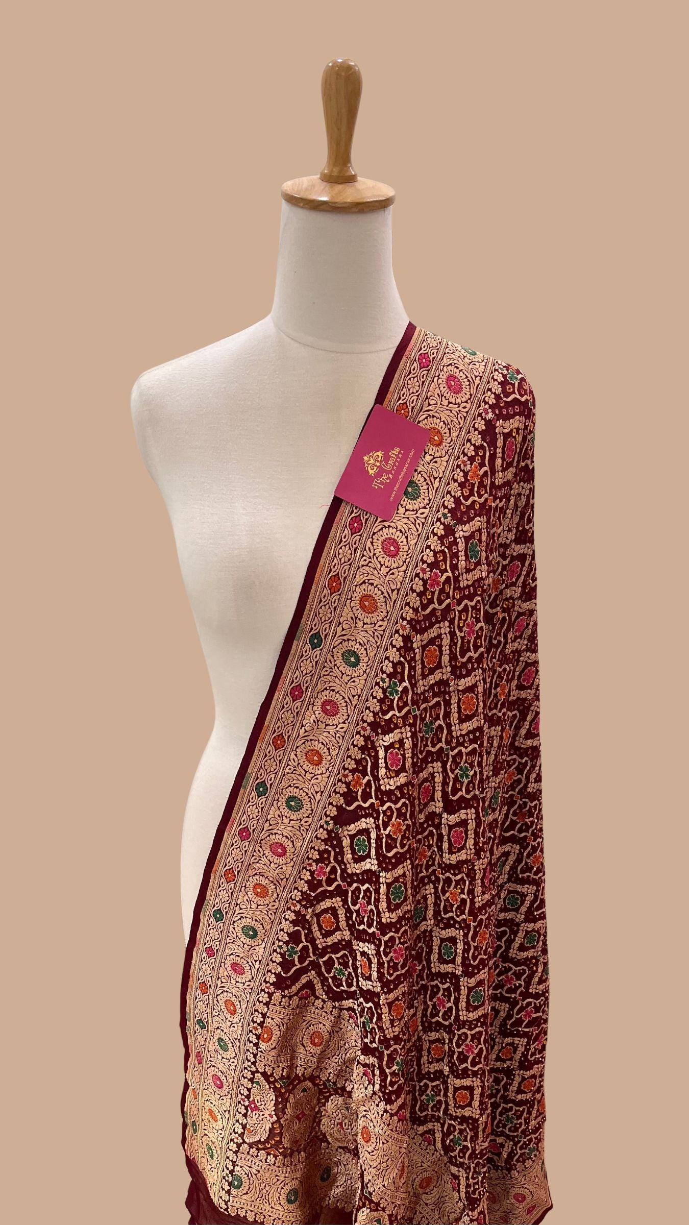 Khaddi Georgette Banarasi Handloom Bandhej Dupatta