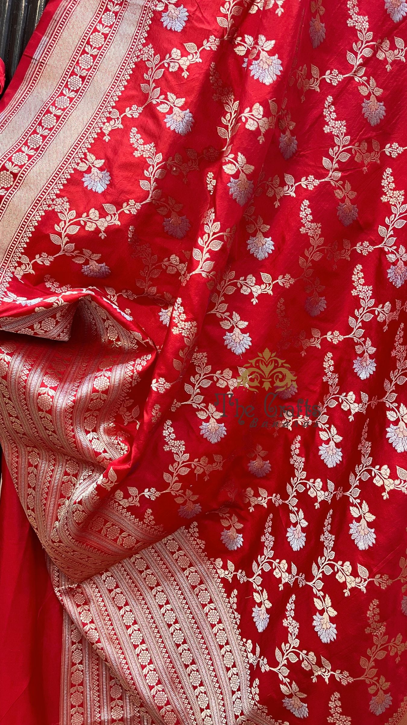 Pure Katan Silk Handloom Banarasi Saree - All over Sona Roopa Jaal work
