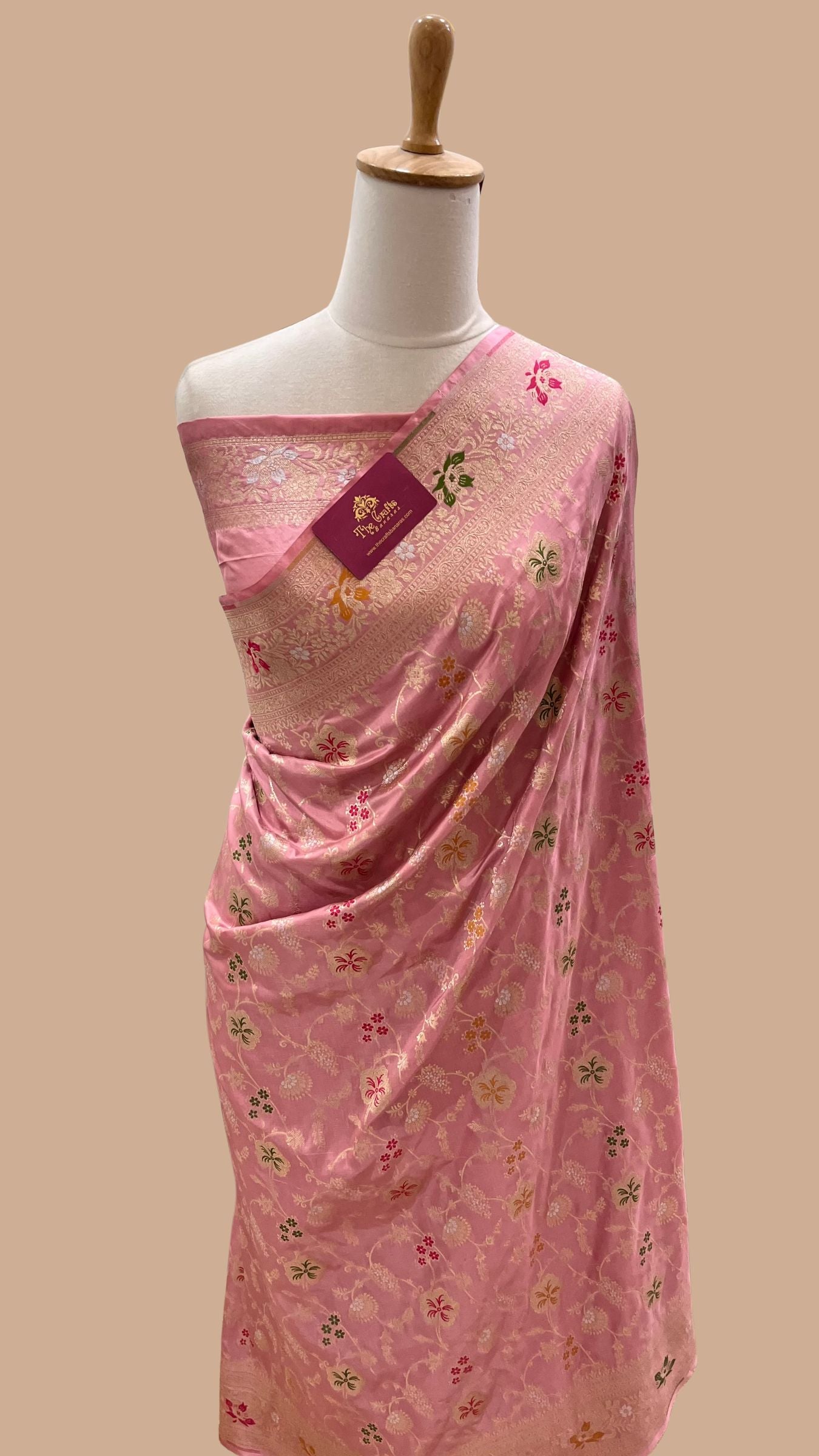 Pure Katan Silk Handloom Banarasi Saree - Jaal Work With Meenakari