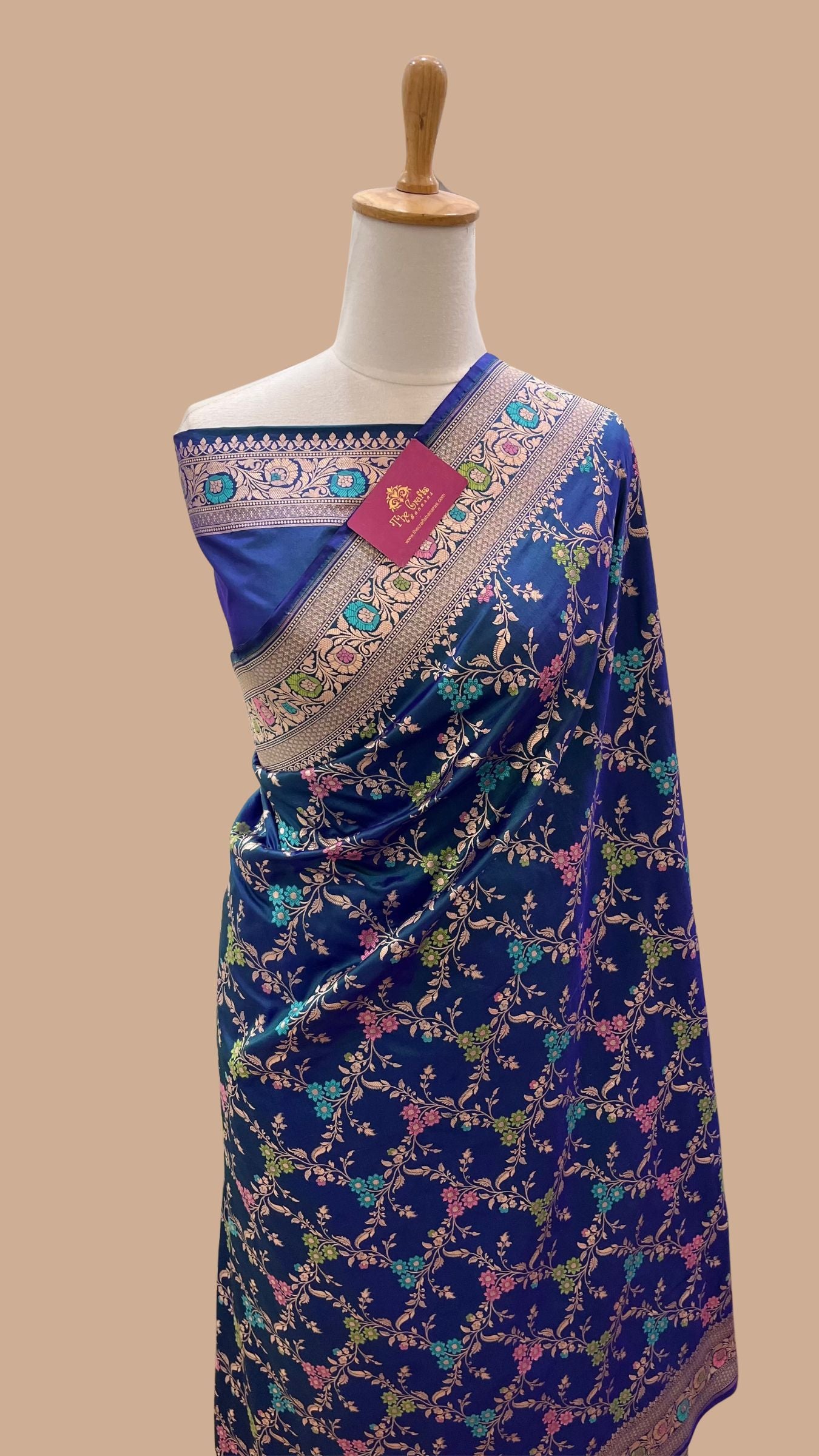 Pure Katan Silk Handloom Banarasi Saree - Jaal With Meenakari