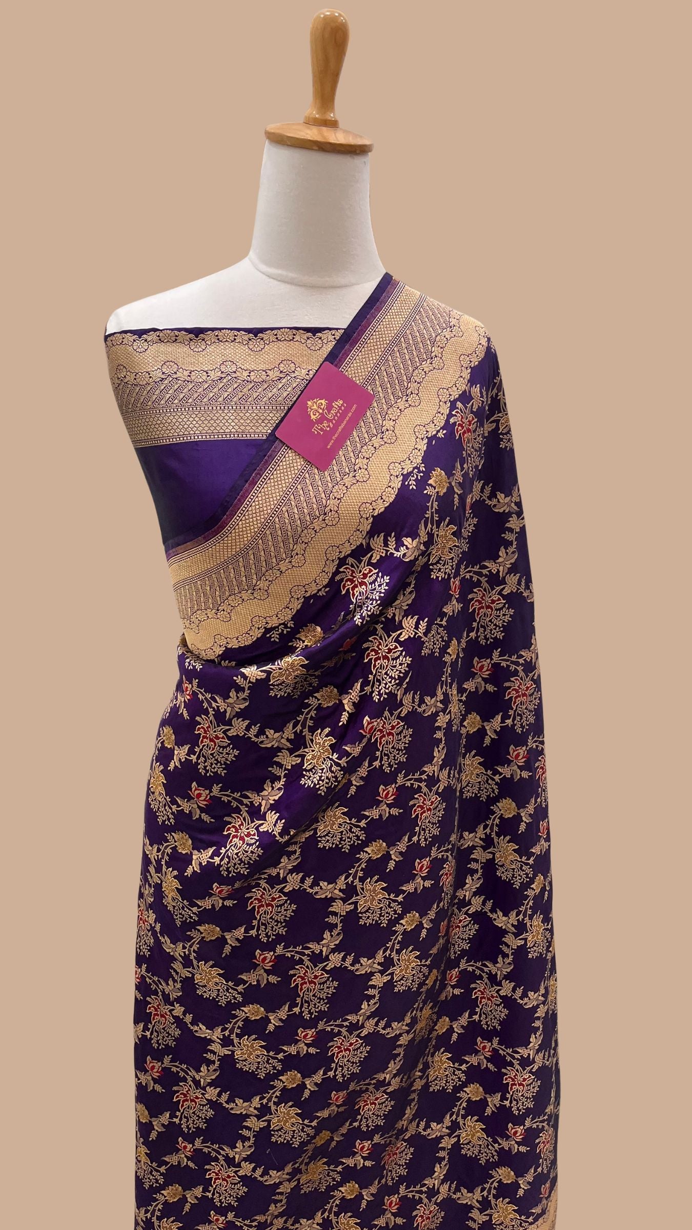 Pure Katan Silk Handloom Banarasi Saree - All over jaal work with meenakari