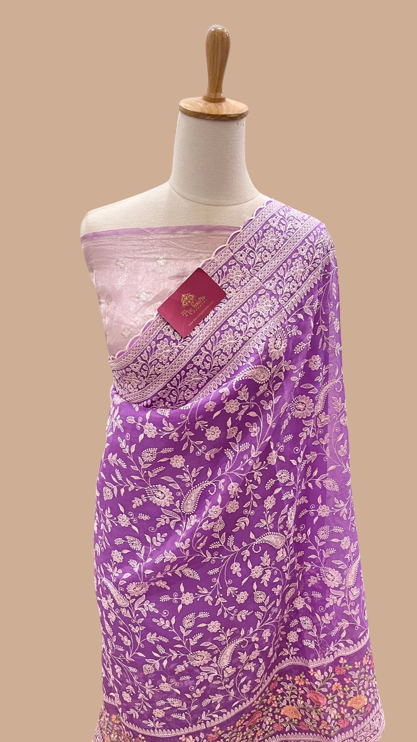 Pure Organza Silk Chikankari Handloom Banarasi Saree