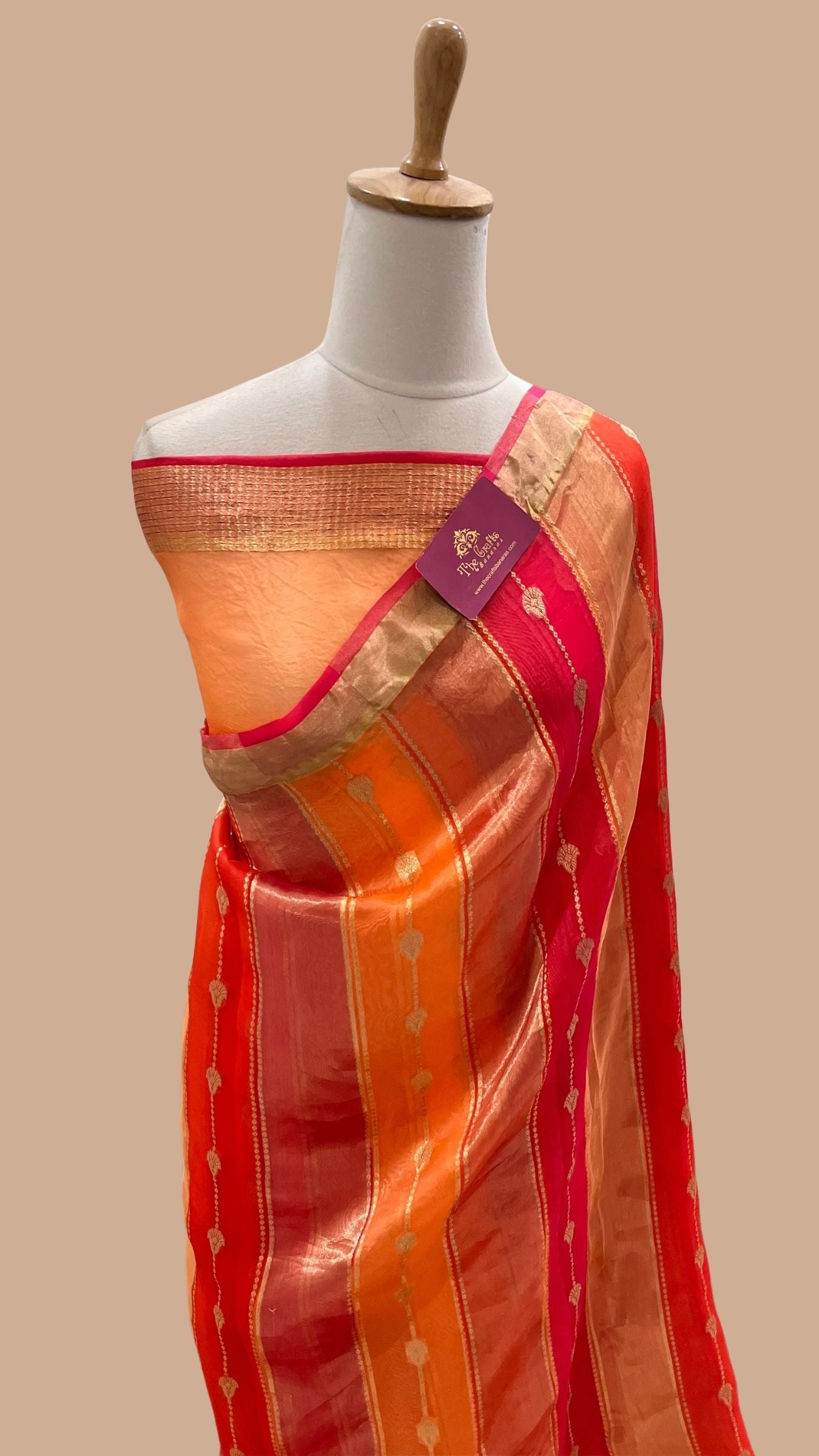 Rangkat Pure Kora Tissue Silk Handloom Banarasi Saree- Kadhua Motifs