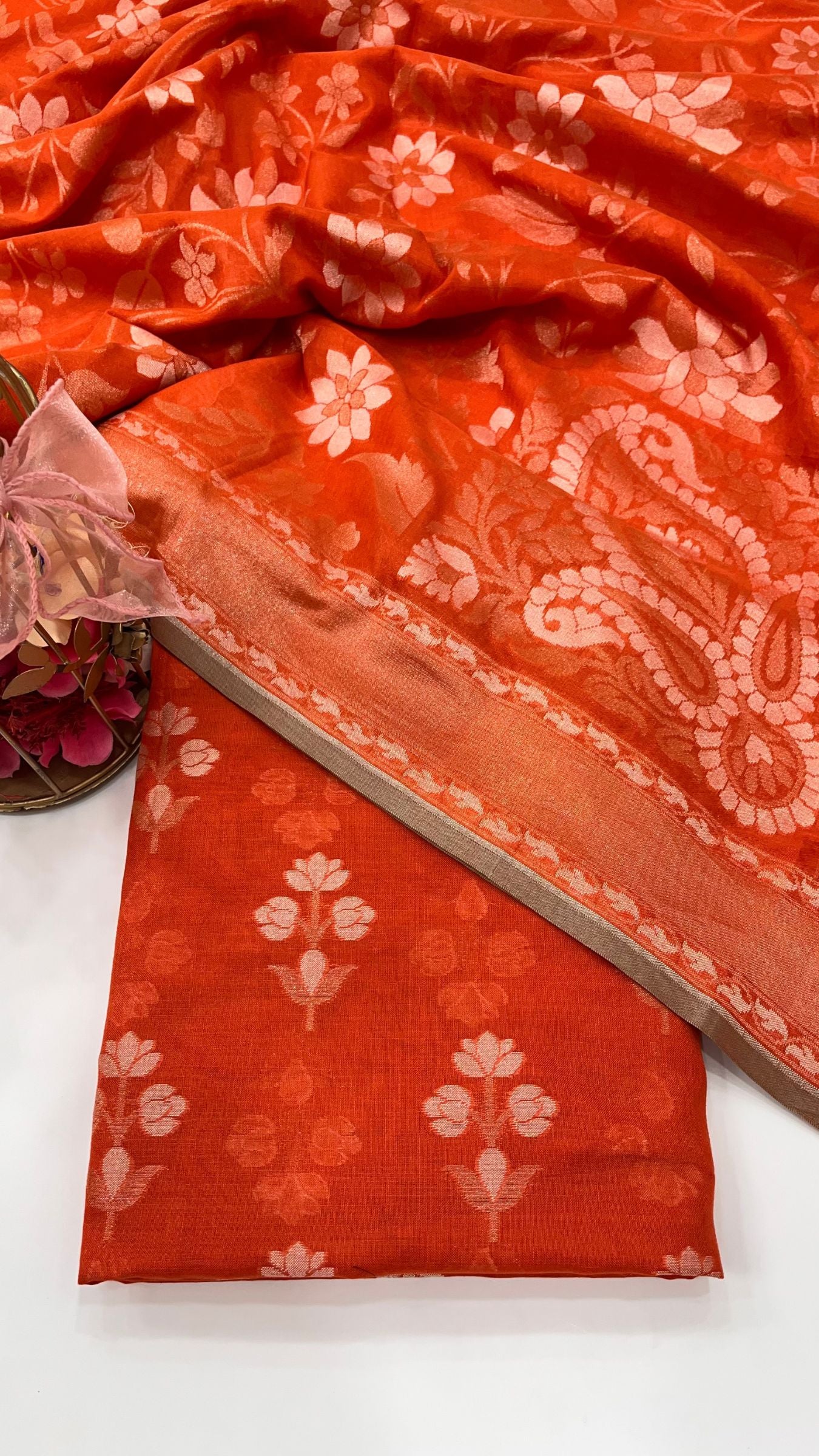Pure Ektara Cotton Jamdani Banarasi Dress Material