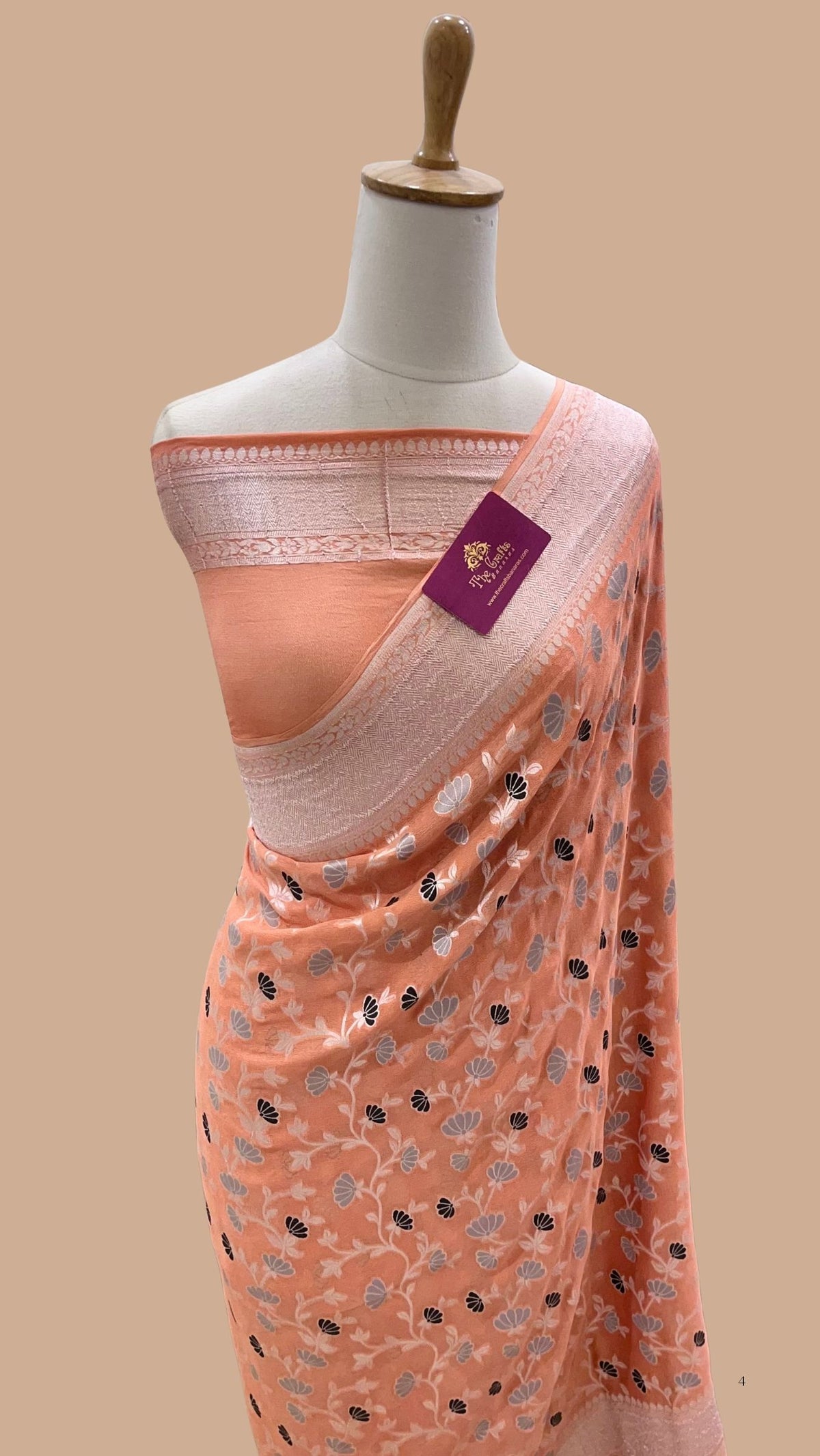 Khaddi Georgette Handloom Banarasi Saree - Jaal with Meenakari