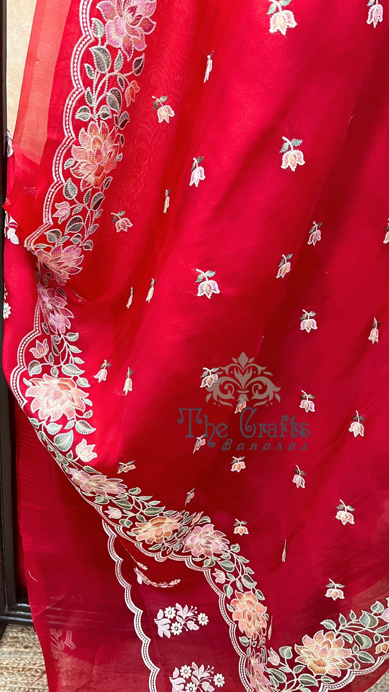 Pure Organza Silk Chikankari Handloom Banarasi Saree