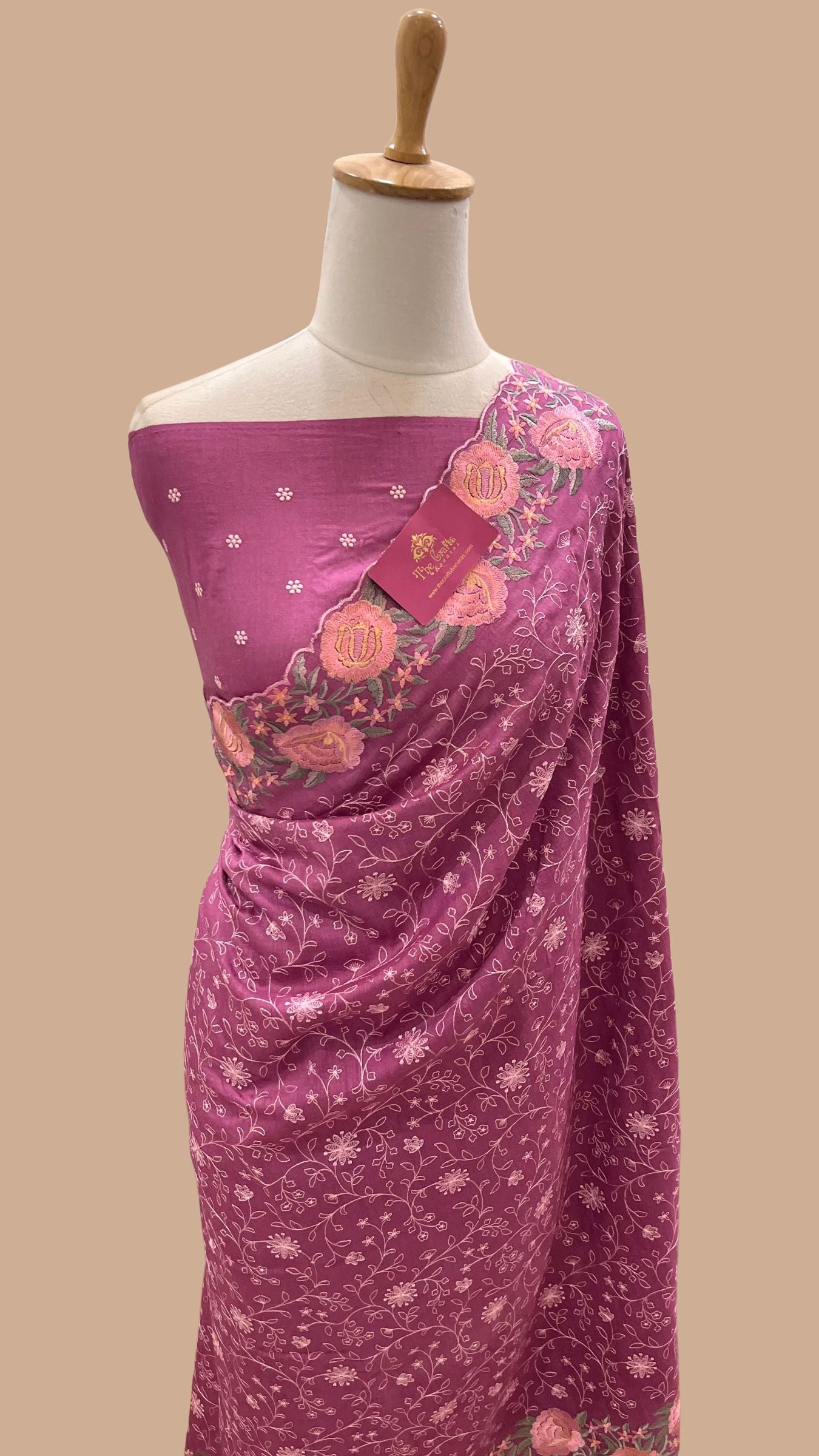 Pure Munga Silk Banarasi Saree - Chikankari all over