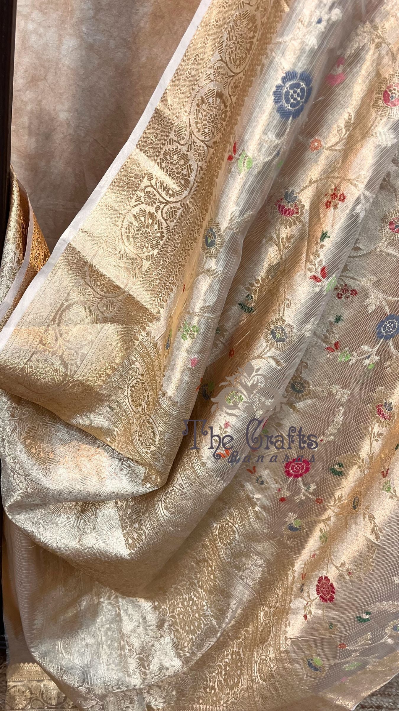 Pure Zari Kota Tissue Silk Handloom  Banarasi Saree - Meenakari