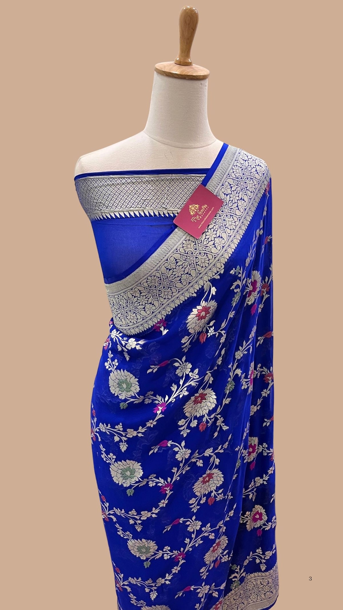 Khaddi Georgette Handloom Banarasi Saree - Jaal with Meenakari