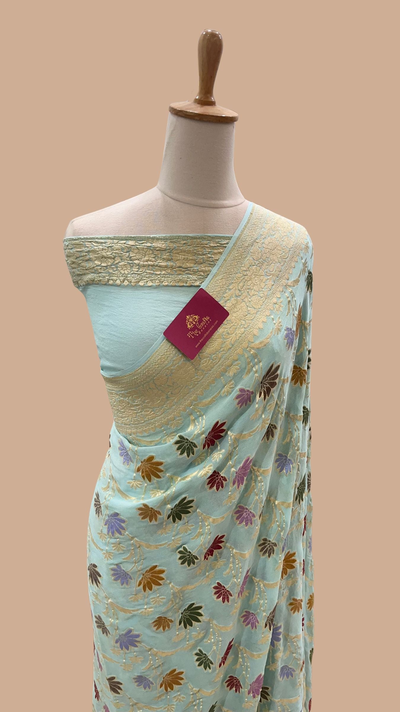 Khaddi Georgette Handloom Banarasi Saree - Jaal with Meenakari