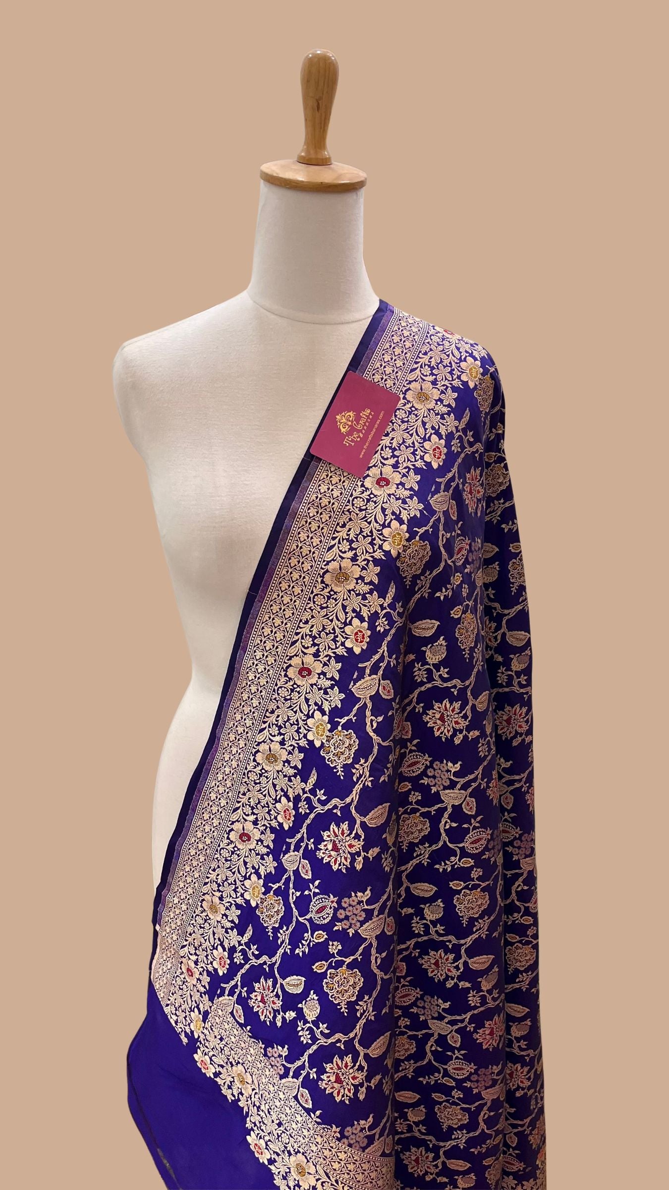 Pure Katan Silk Banarasi Handloom Dupatta - Jaal with  meenakari
