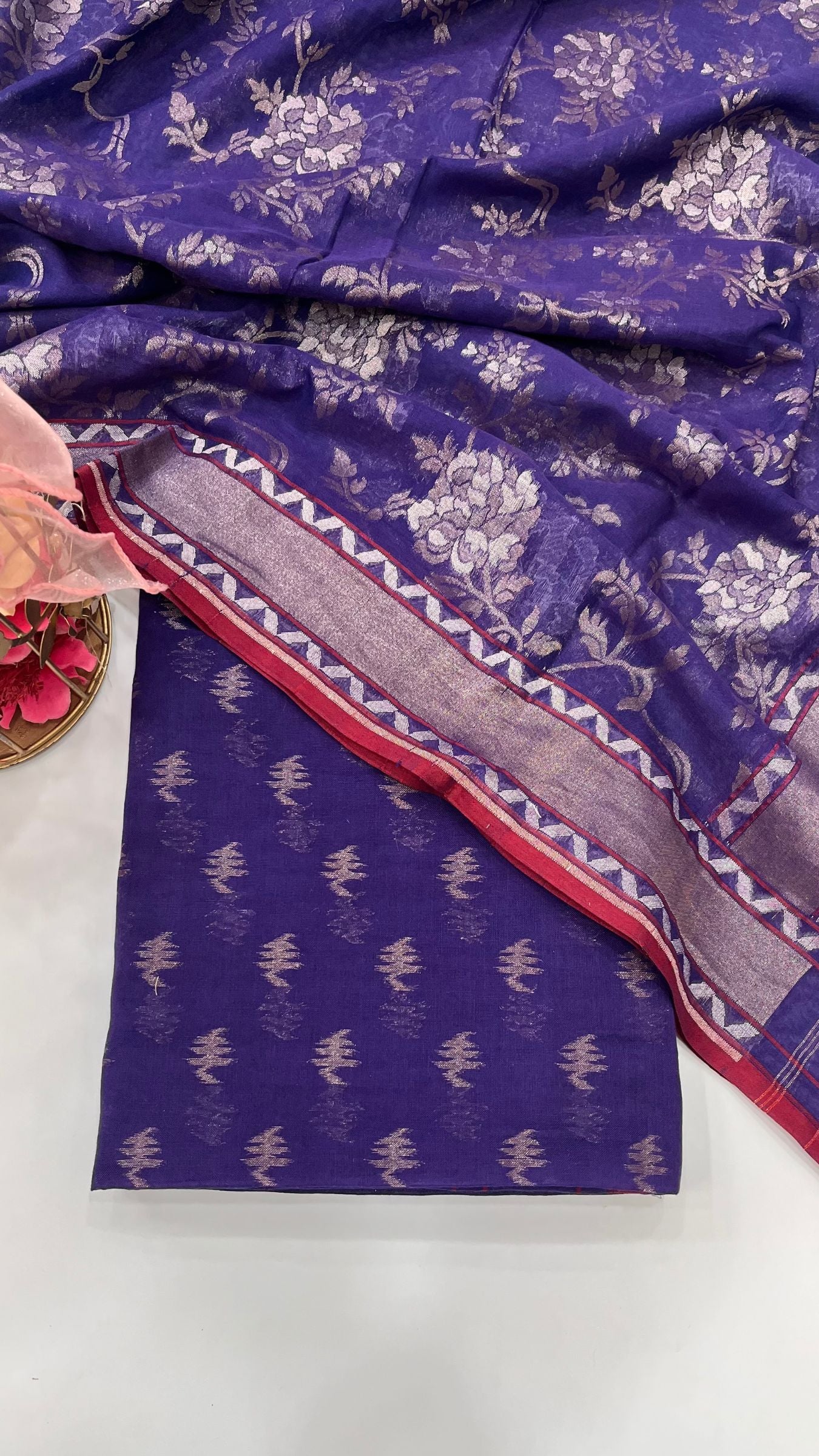 Pure Ektara Cotton Jamdani Banarasi Dress Material