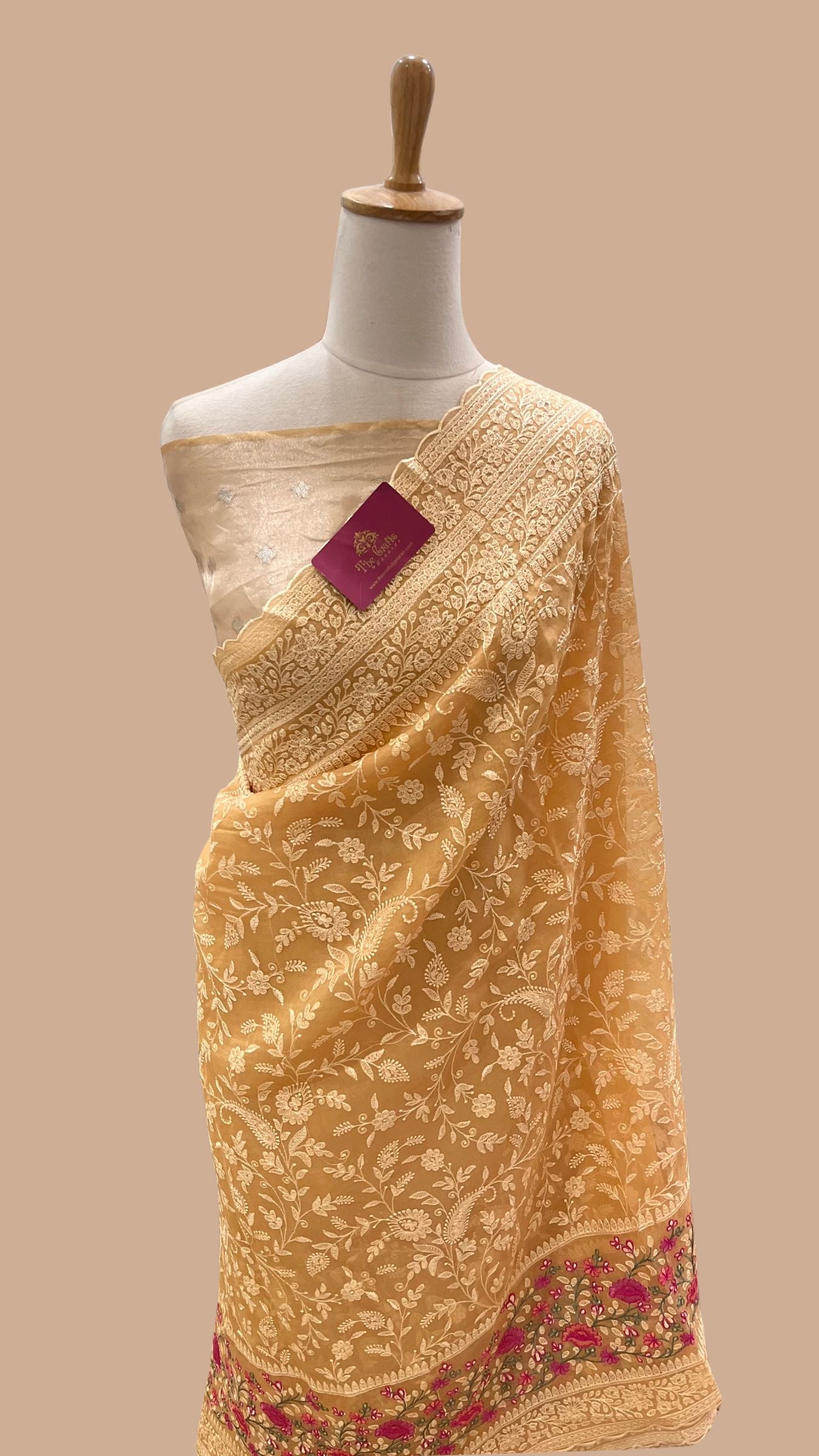 Pure Organza Silk Chikankari Handloom Banarasi Saree