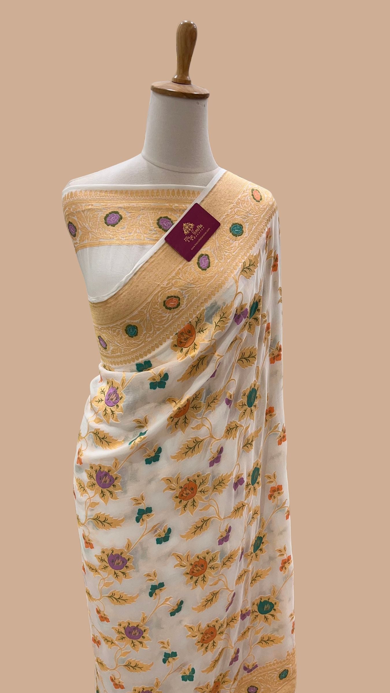Khaddi Georgette Handloom Banarasi Saree - Jaal with Meenakari