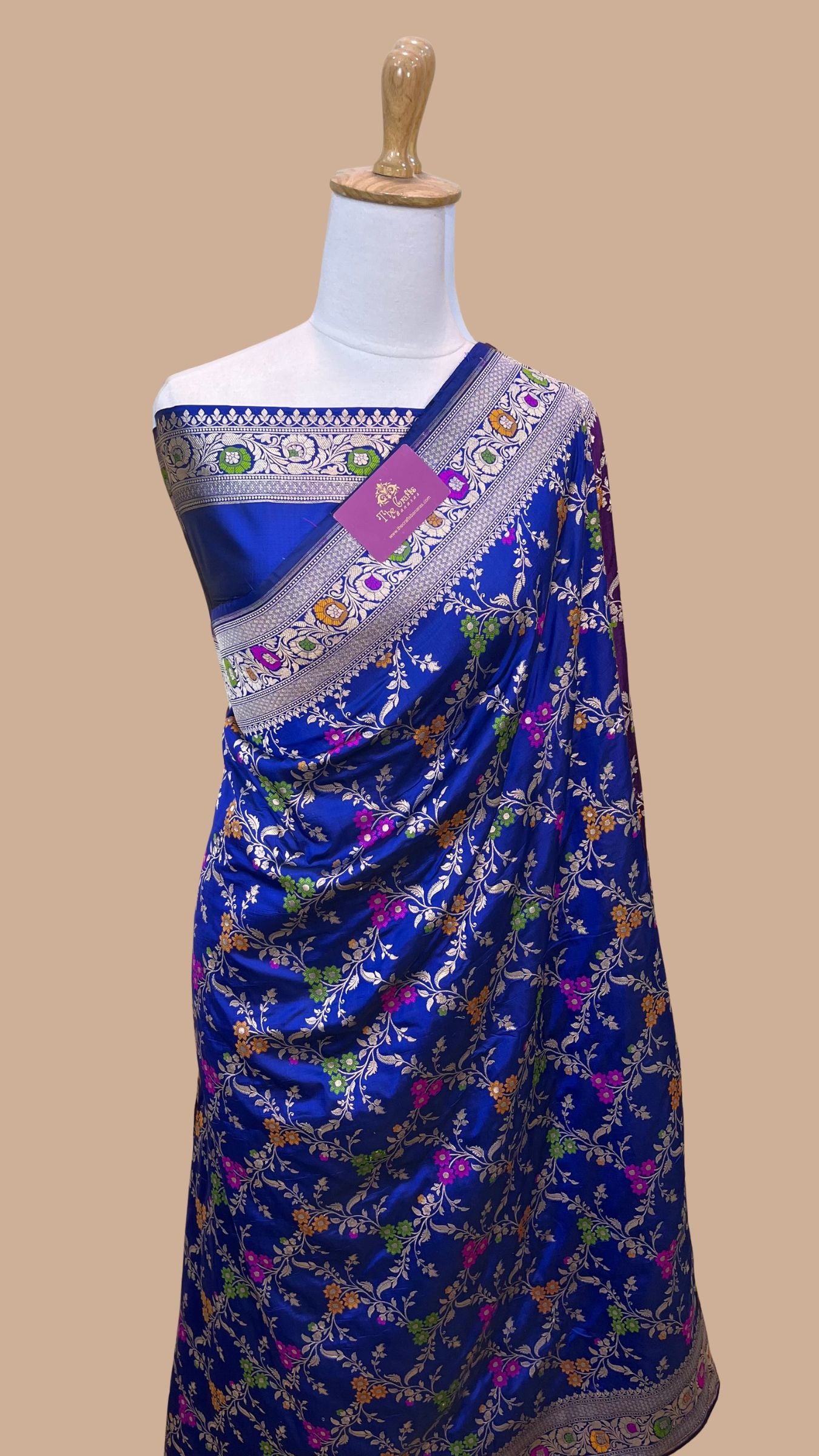 Pure Katan Silk Handloom Banarasi Saree - Jaal With Meenakari