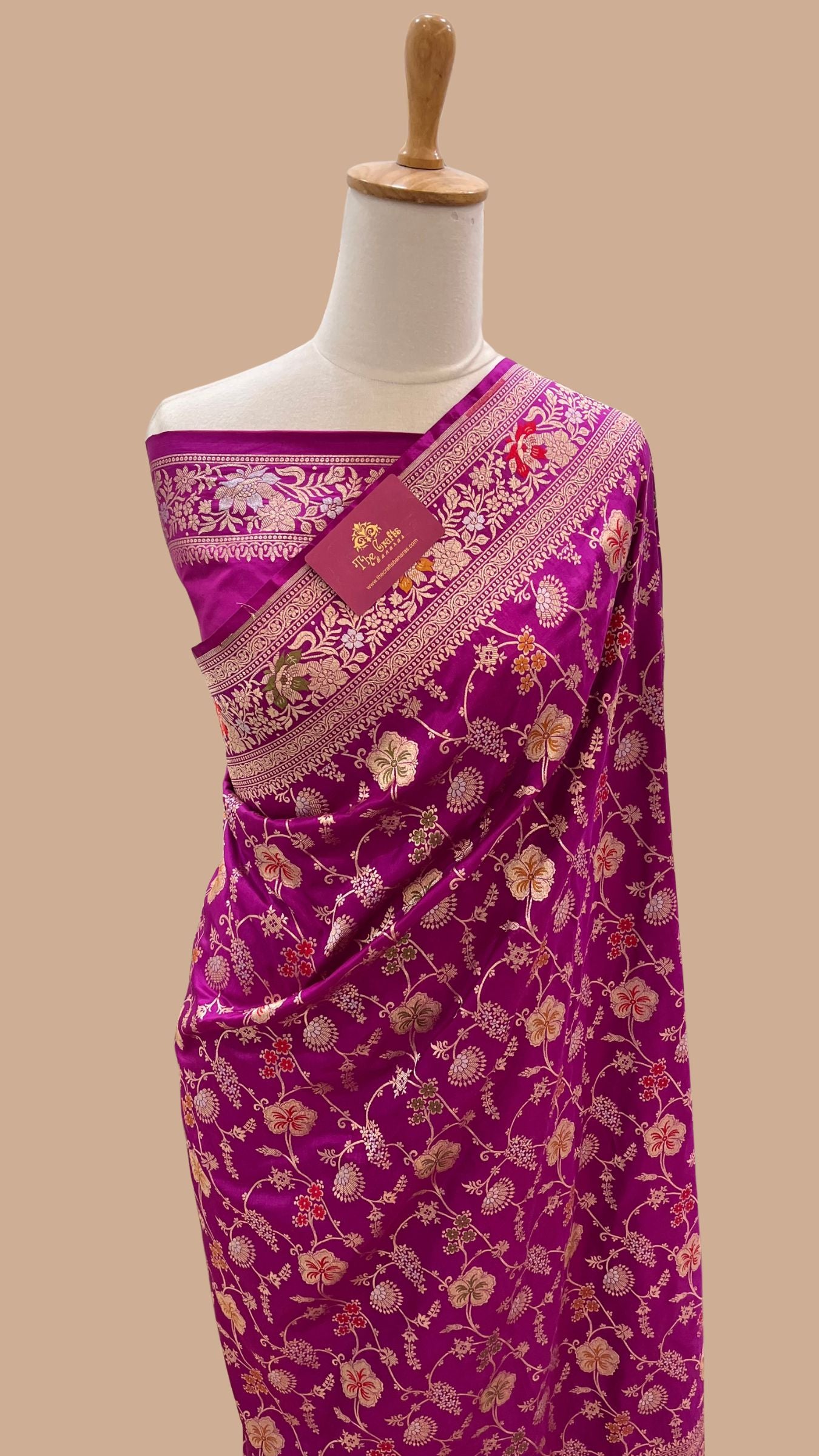 Pure Katan Silk Handloom Banarasi Saree - Jaal Work With Meenakari