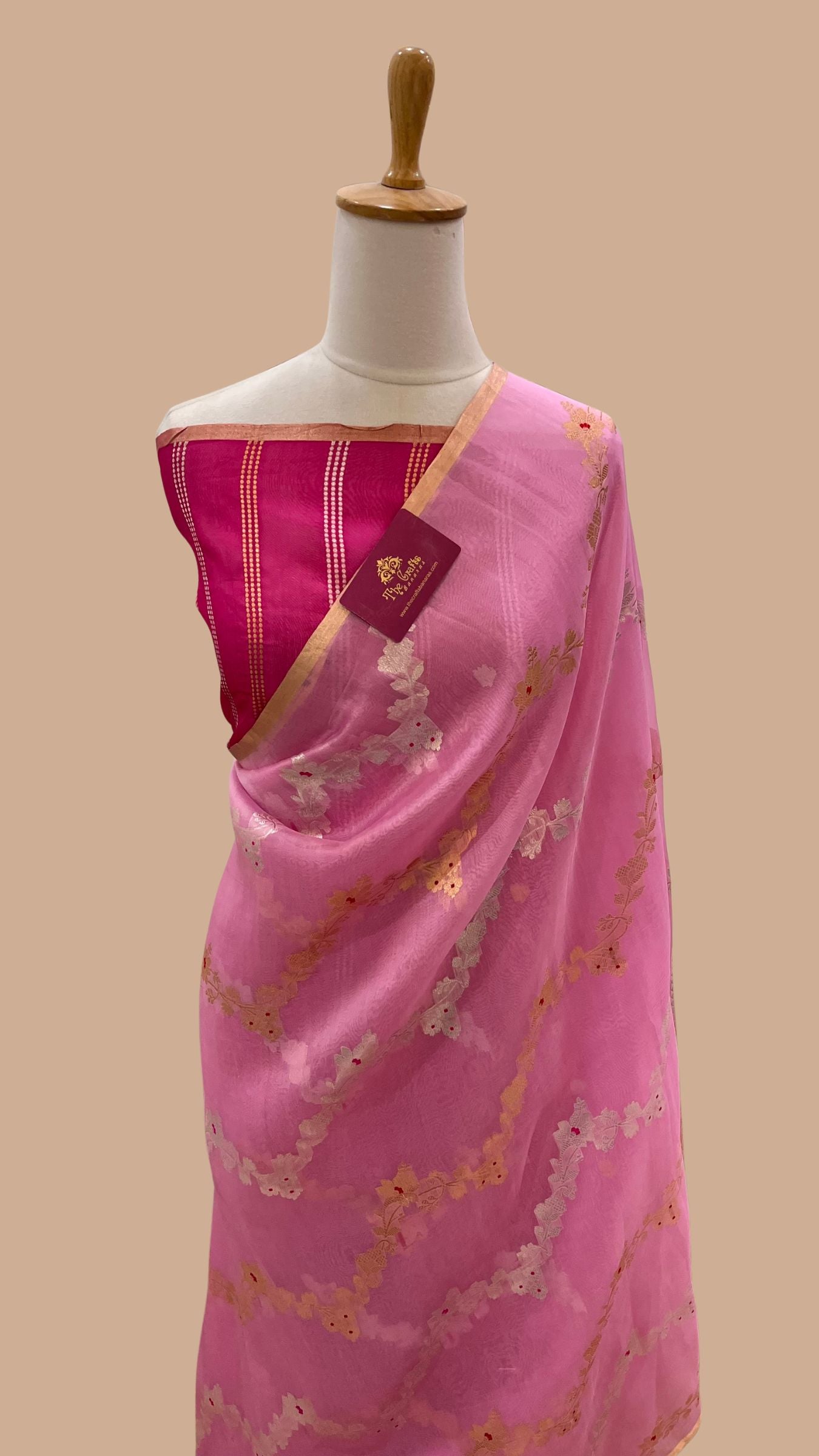 Pure Kora Silk Handloom Banarasi Saree - Kadhua Stripes
