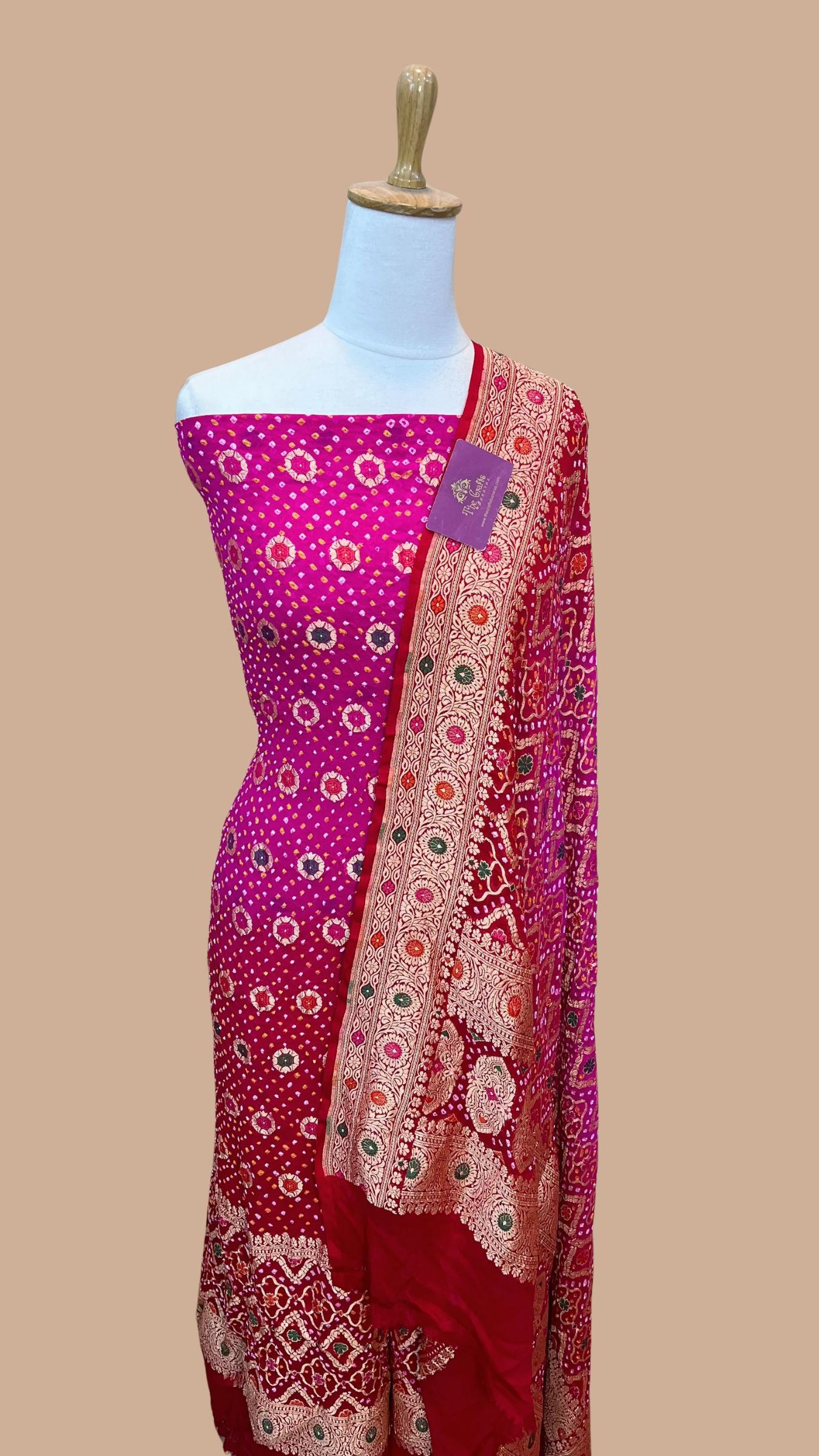 Pure Georgette Banarasi Bandhej Dress Material - with Meenakari