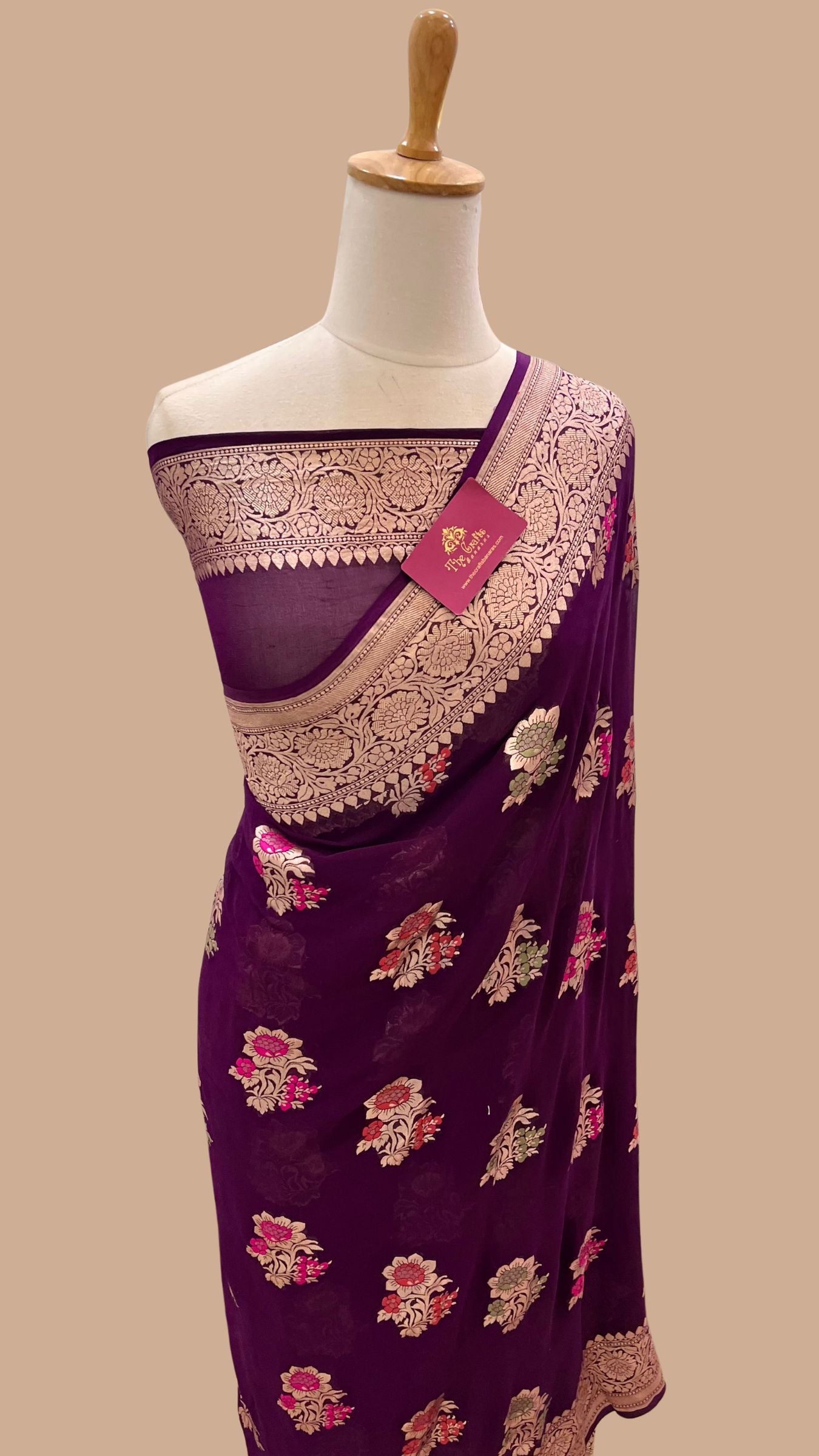 Khaddi Georgette Handloom Banarasi Saree - Jaal with Meenakari