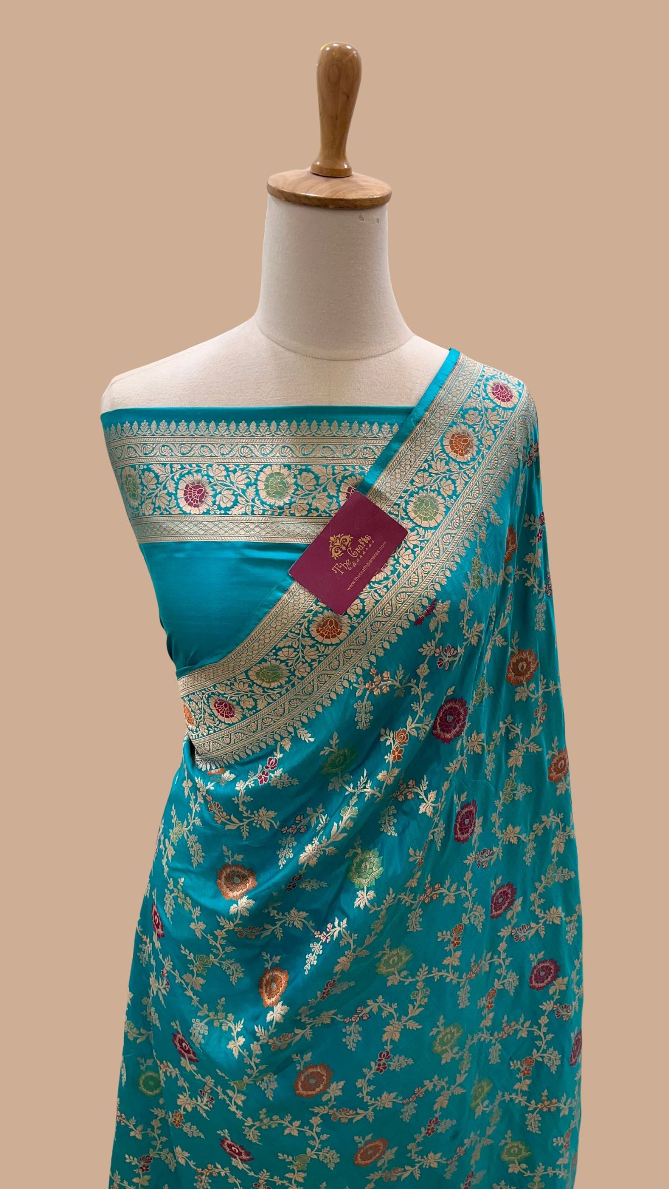 Pure Katan Silk Handloom Banarasi Saree - Jaal With Meenakari