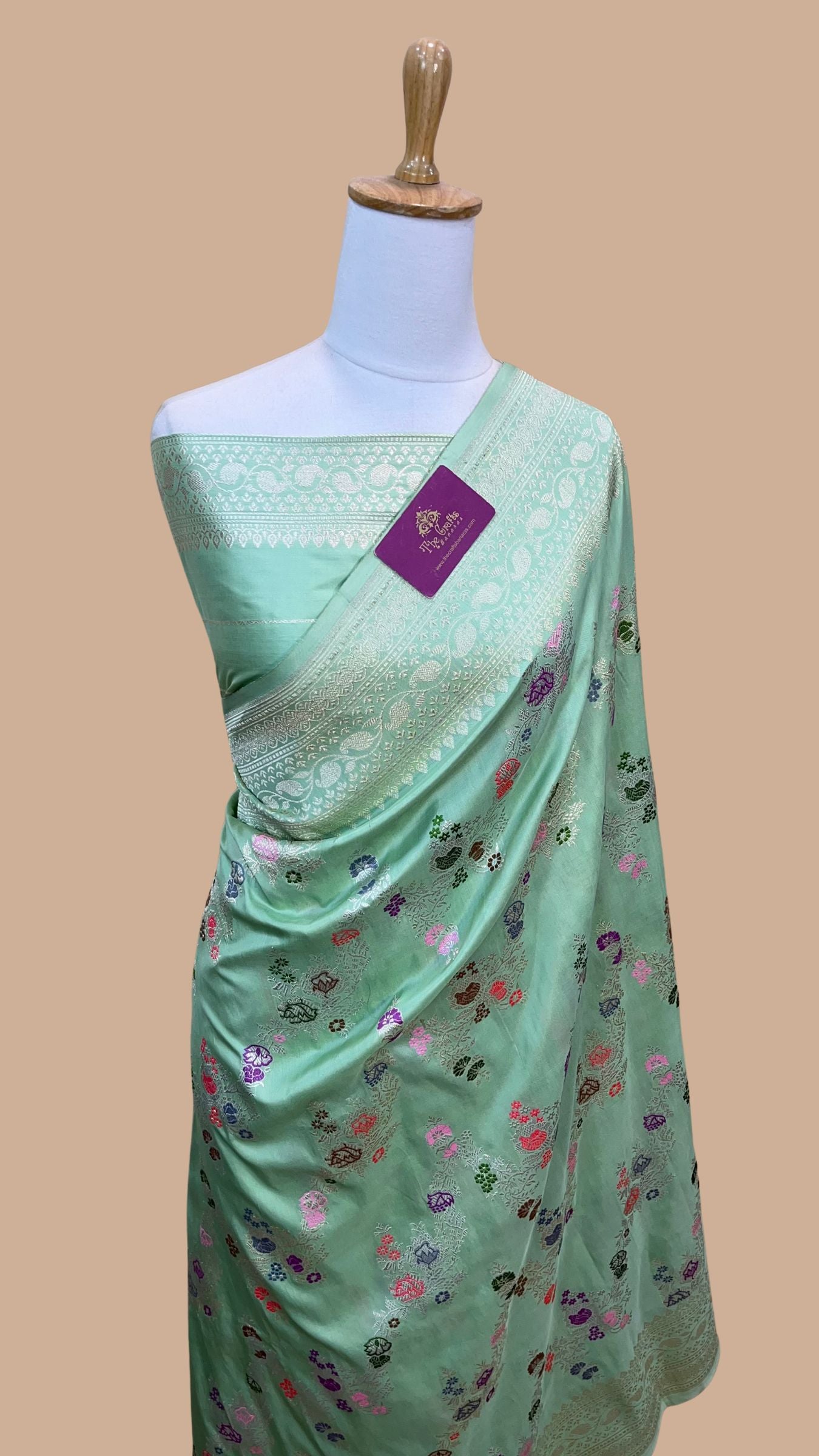 Pure Katan Silk Handloom Banarasi Saree - All Over Kadiyal Multimeena Jangla