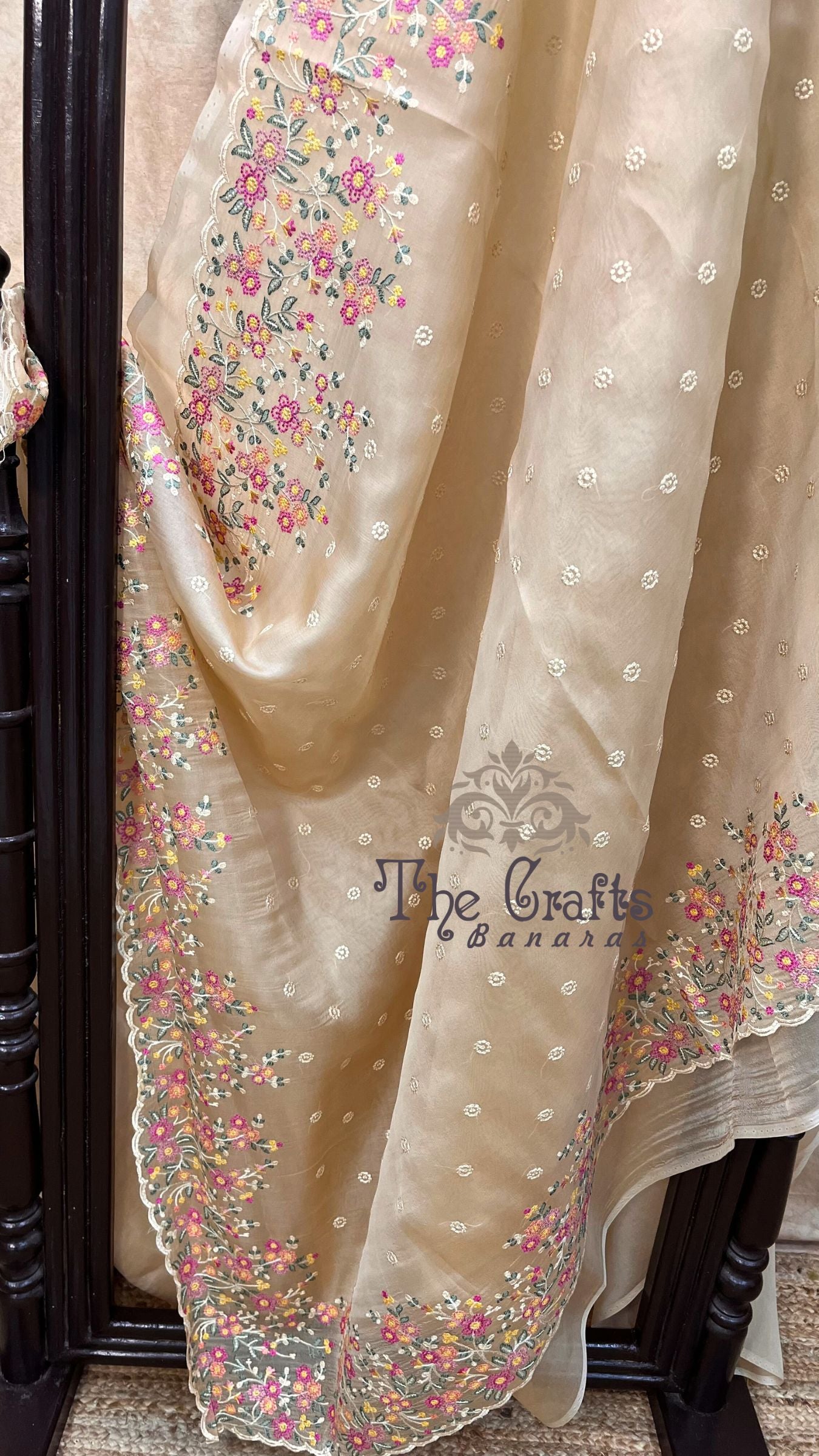 Pure Organza Silk Chikankari Handloom Banarasi Saree