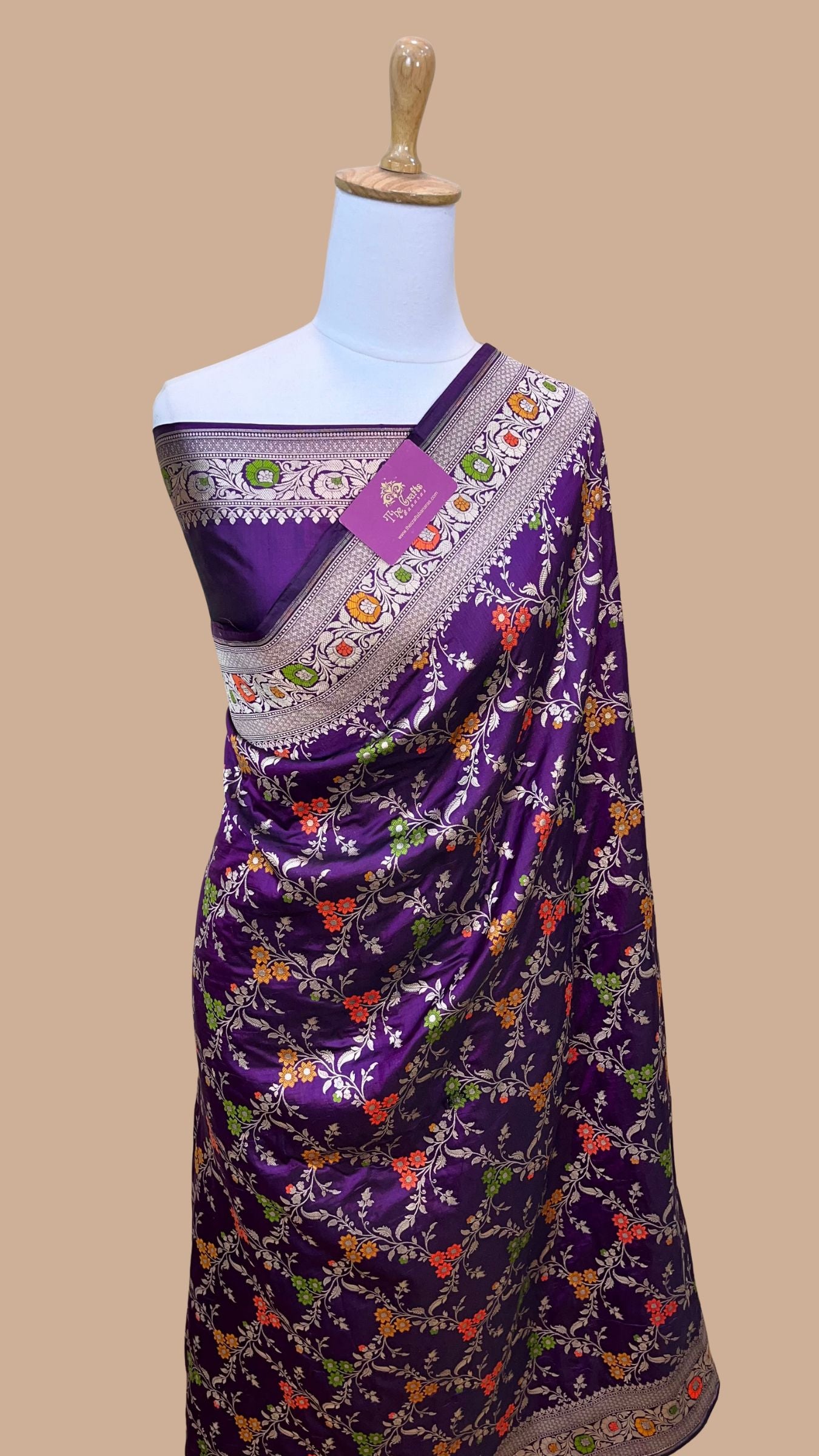 Pure Katan Silk Handloom Banarasi Saree - Jaal With Meenakari