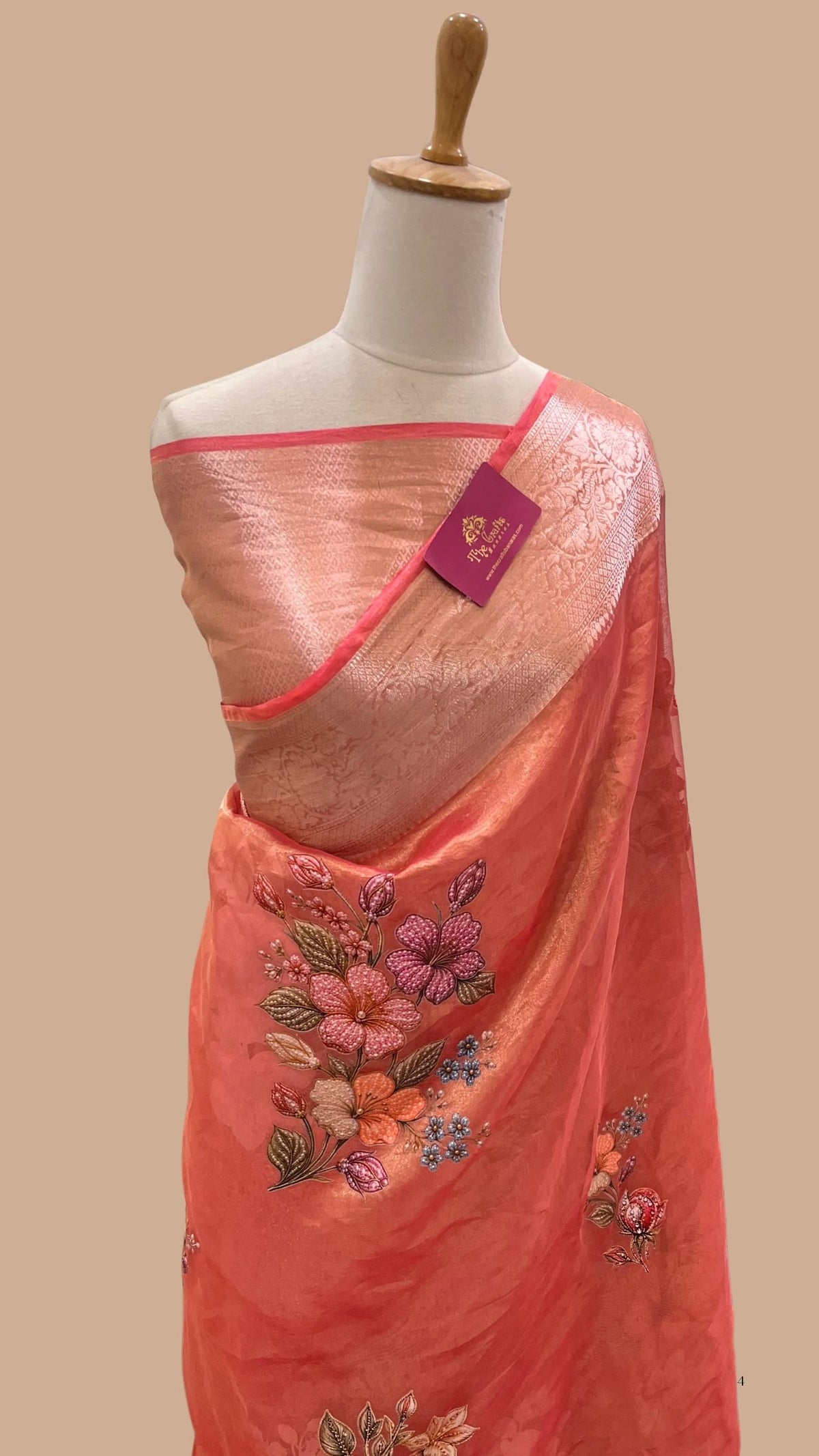 Pure Kora  Tissue Silk Banarasi Saree - with Digital Print