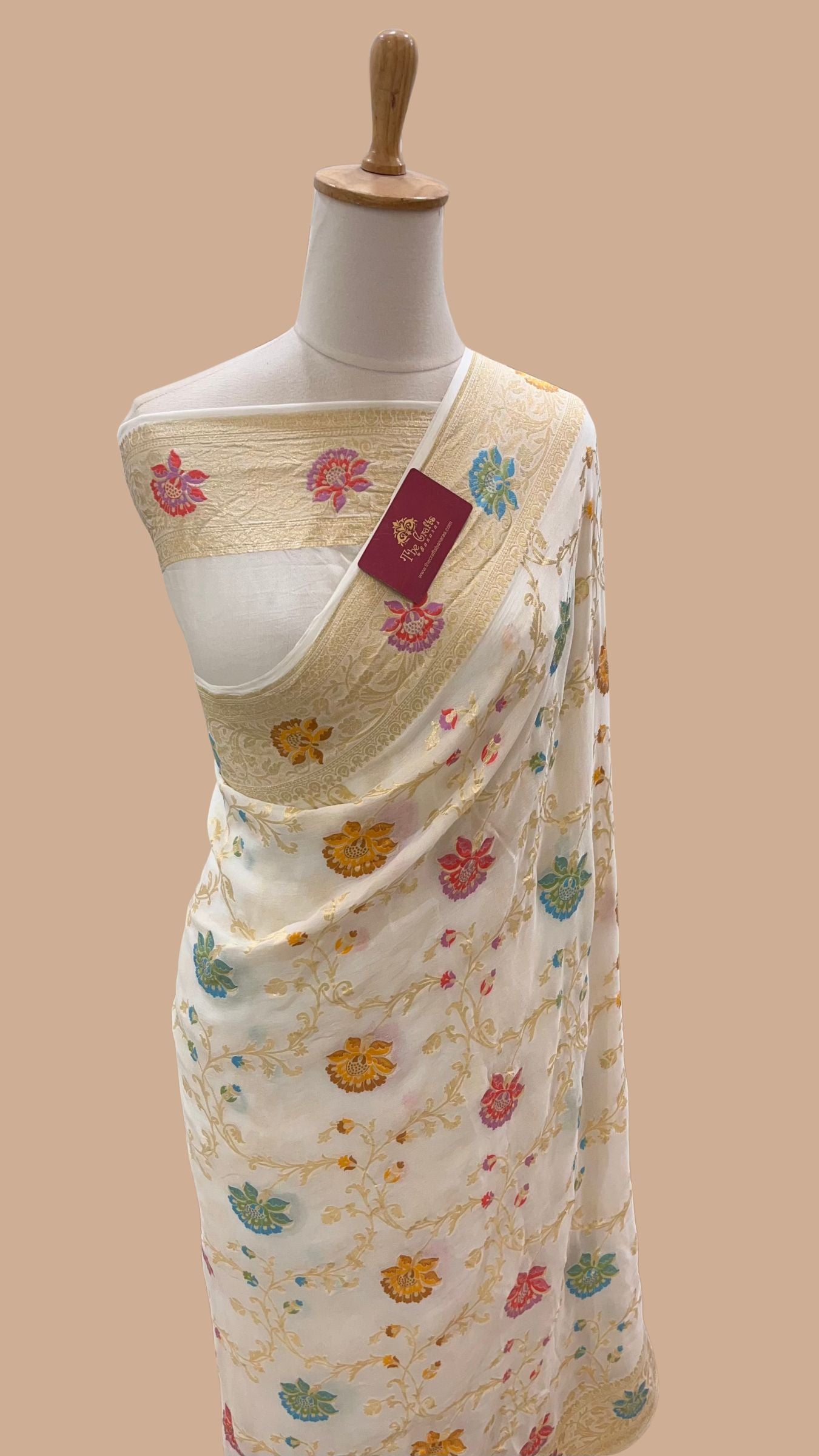 Khaddi Georgette Handloom Banarasi Saree - Jaal with Meenakari