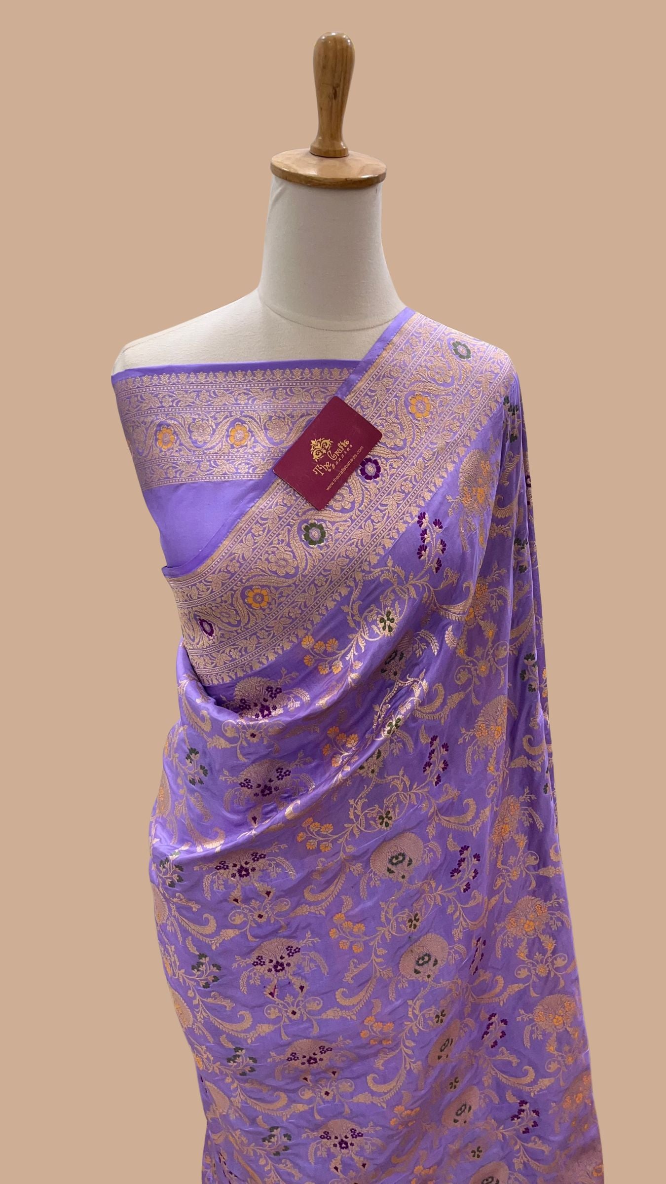Pure Katan Silk Handloom Banarasi Saree - Jaal With Meenakari