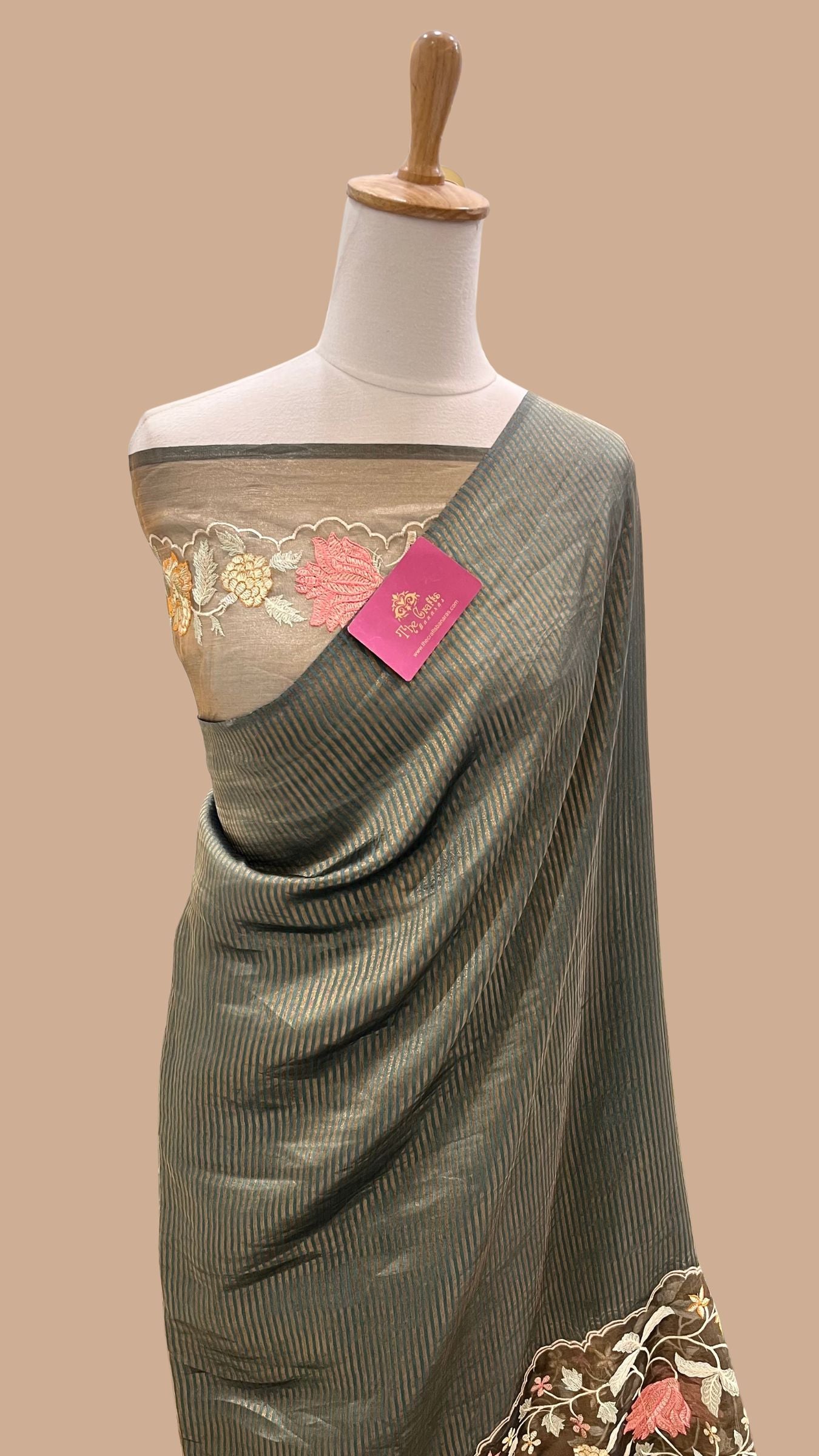 Pure Tissue Silk Banarasi Saree - with Chikankari Border
