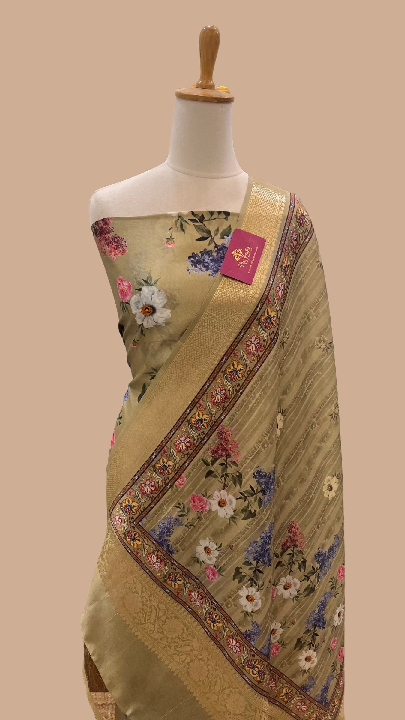 Pure Mango Silk Banarasi Dress Material - Digital Print All over