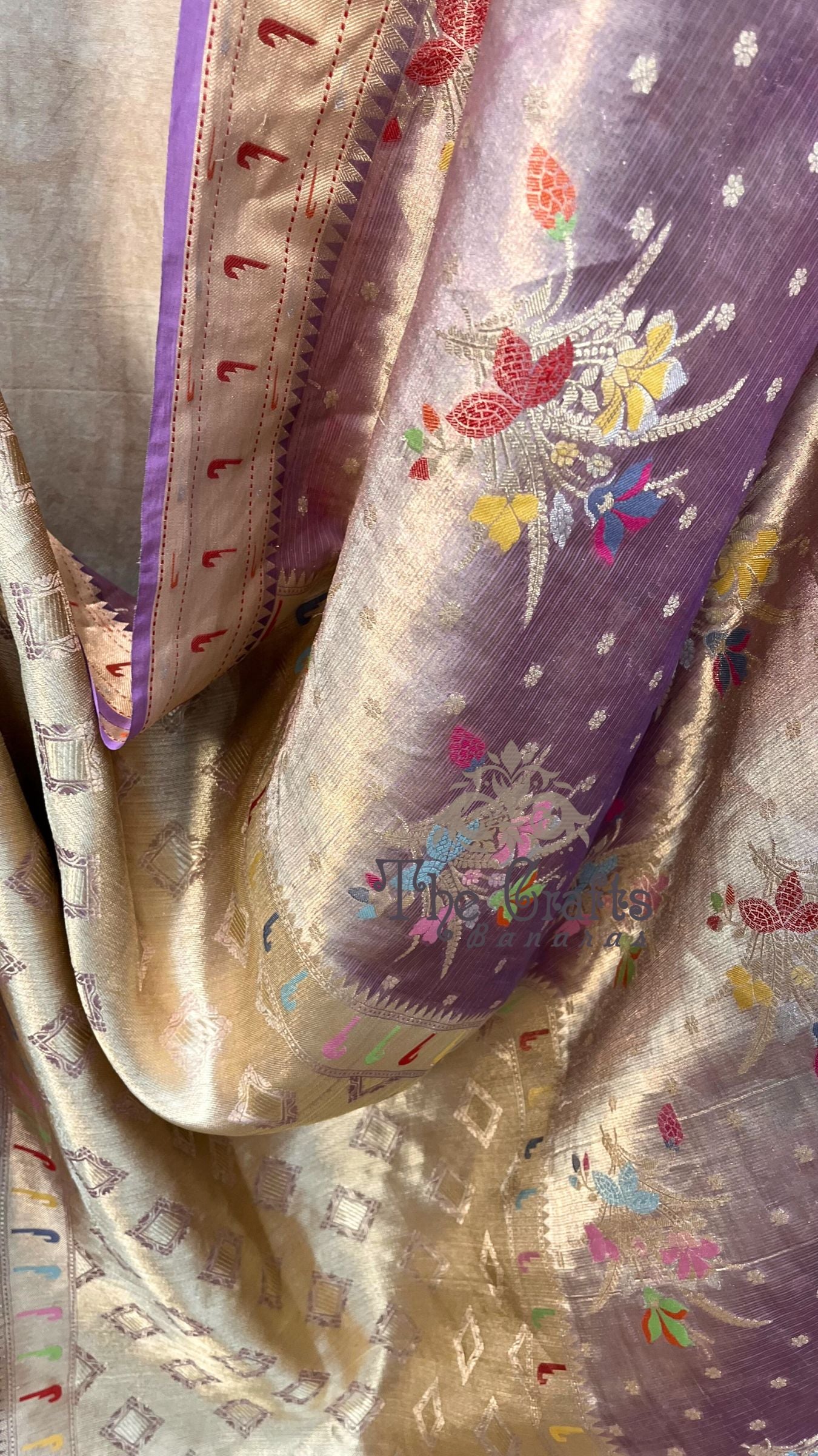 Pure Zari Kota Tissue Silk Handloom  Banarasi Saree - Meenakari