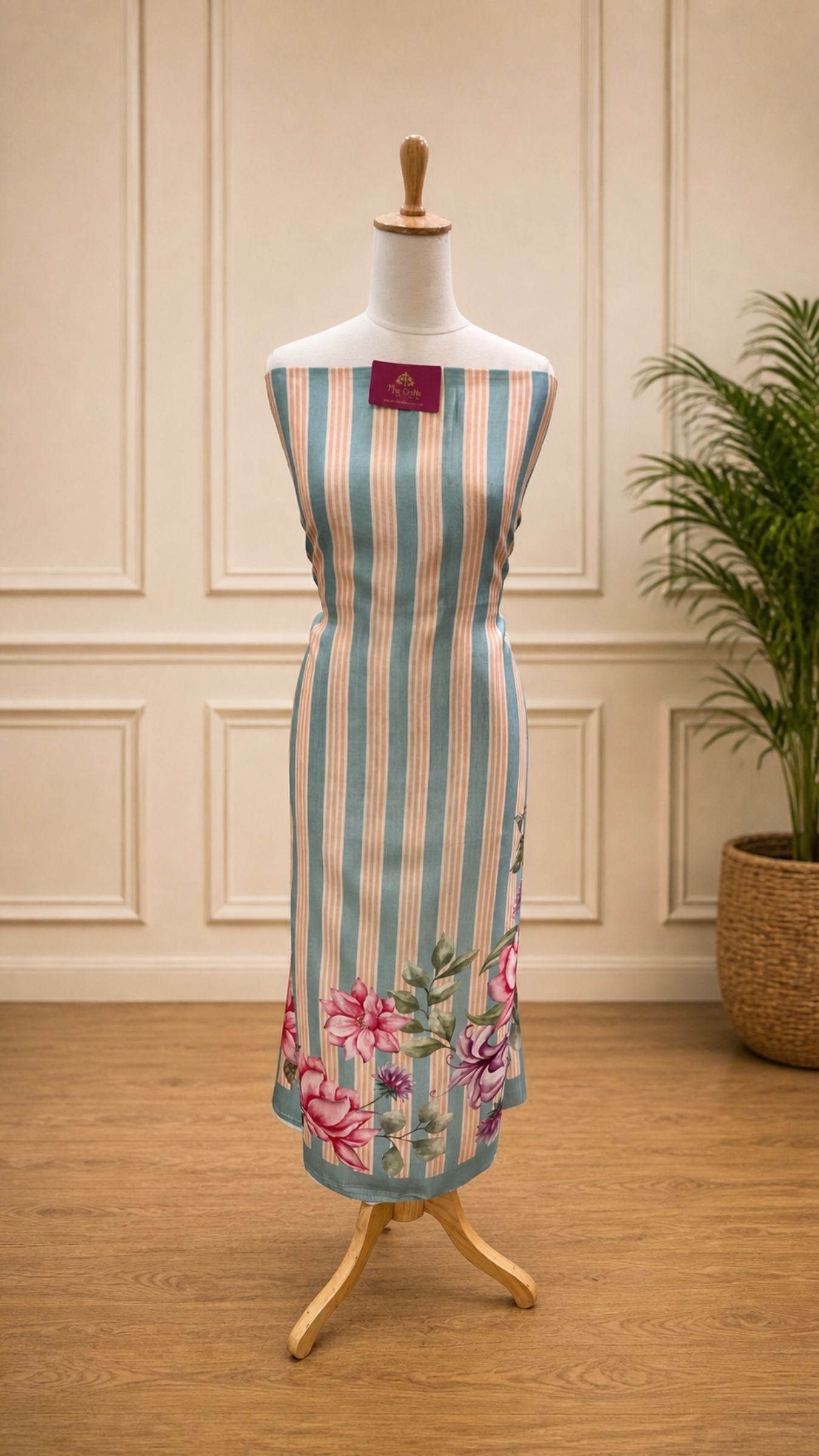 Pure Mango Silk Banarasi Dress Material - Digital Print All over