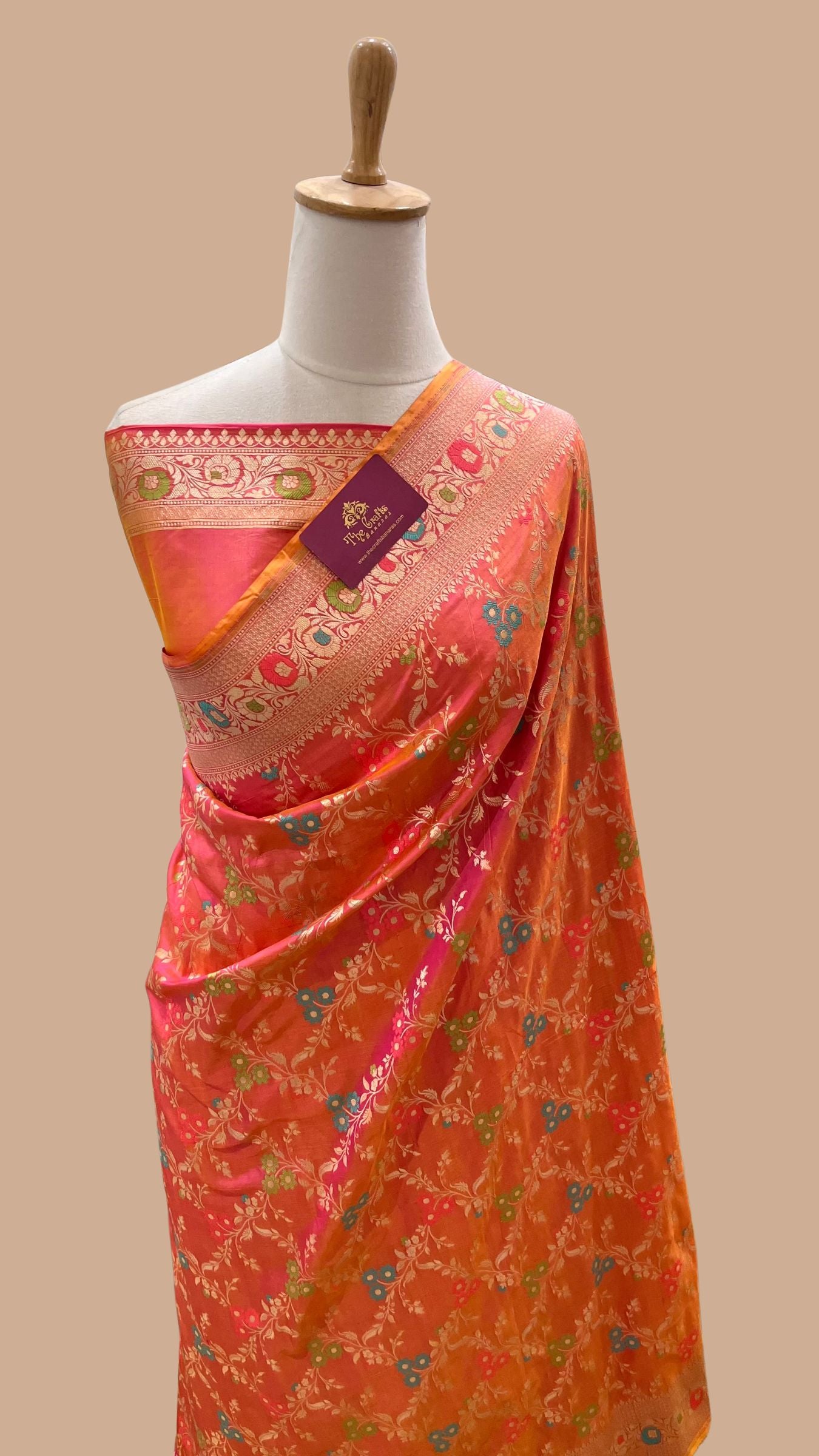 Pure Katan Silk Handloom Banarasi Saree - Jaal With Meenakari