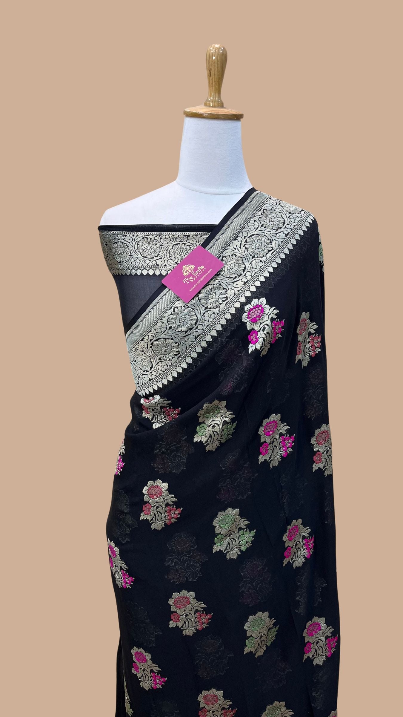 Khaddi Georgette Handloom Banarasi Saree - Jaal with Meenakari