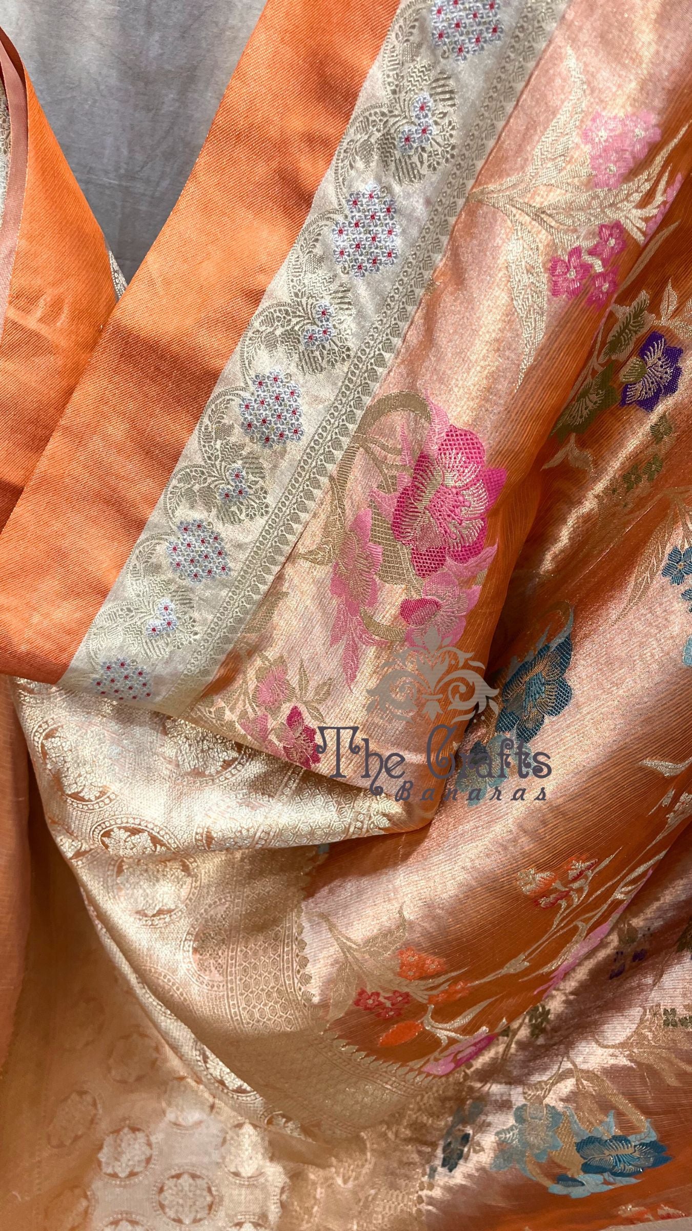 Pure Zari Kota Tissue Silk Handloom  Banarasi Saree - Meenakari